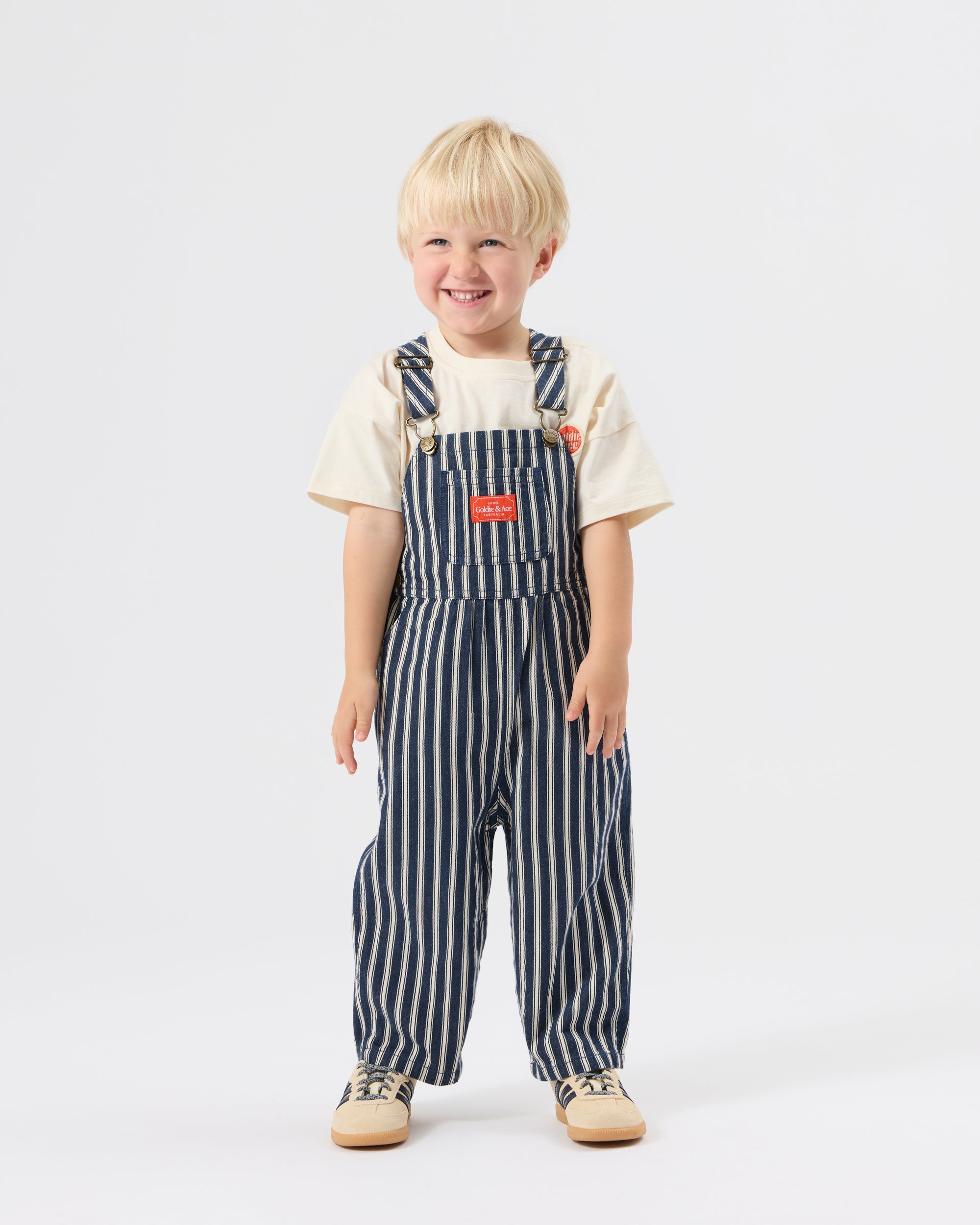 Goldie + Ace Railroad Stripe Austin Overalls