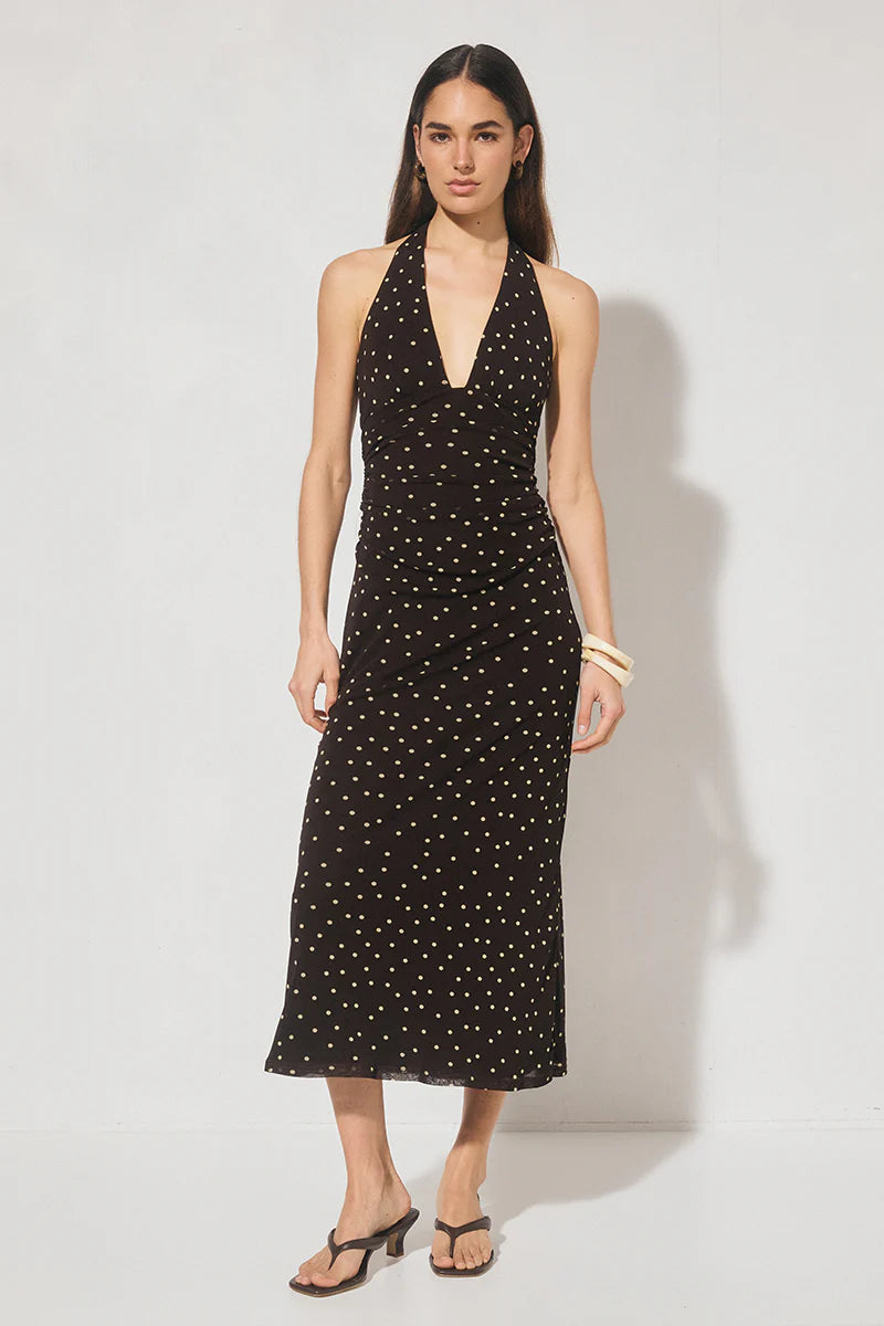 Mon Renn Halston Dress - Choc Polka Dot