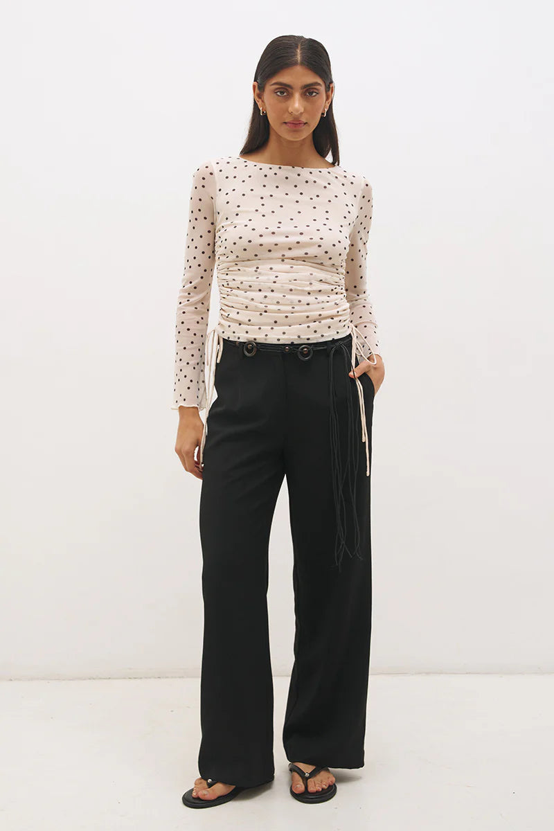 Mon Renn Vesper Spot Long Sleeve Top - Cream