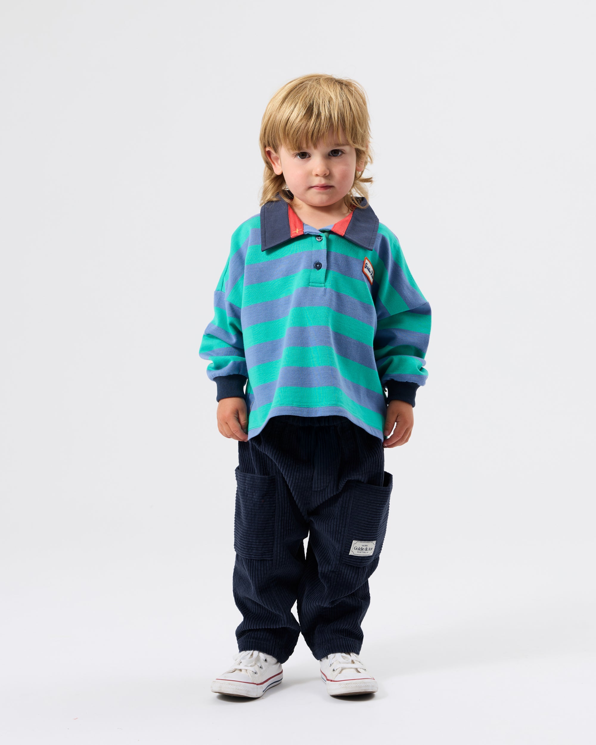 Goldie + Ace Rugby Stripe Terry Sweat Top - Blue