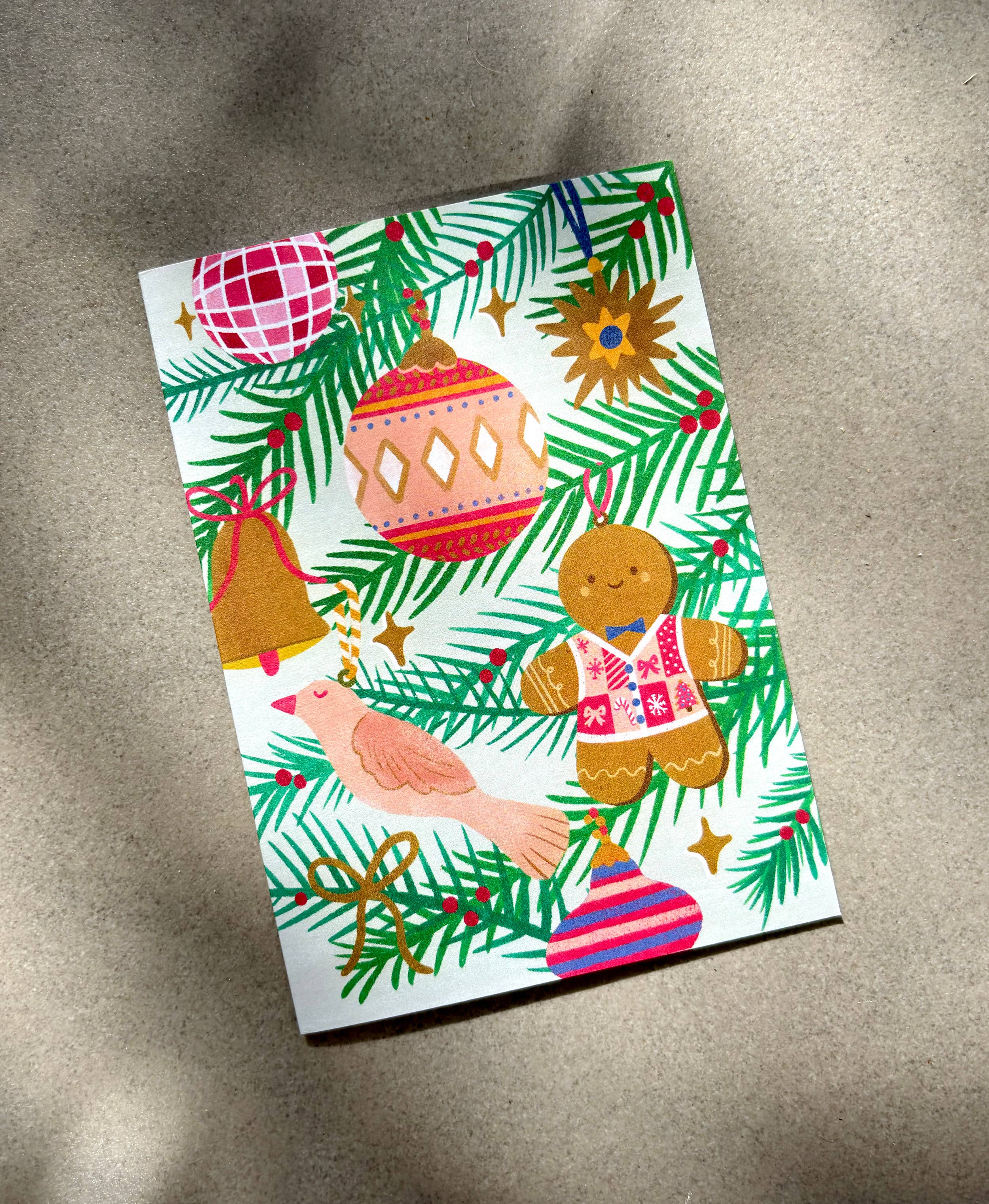 Festive Decorations Card - Christmas Tree Ornaments Holiday