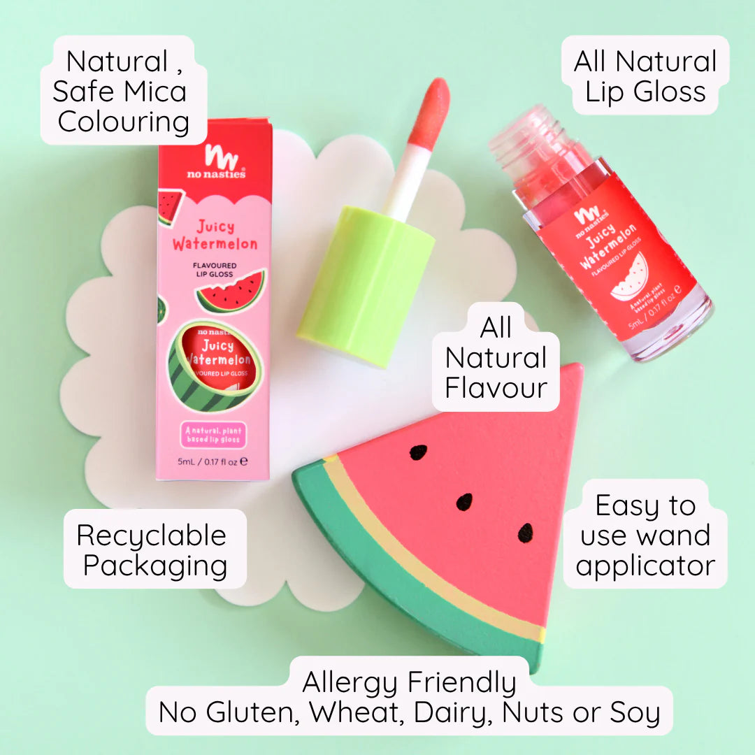No Nasties Lip Gloss Wands Juicy Watermelon - Bright Watermelon Coloured