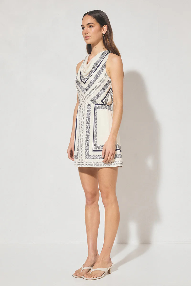 Mon Renn Serafina Mini Dress - Cream Base Navy