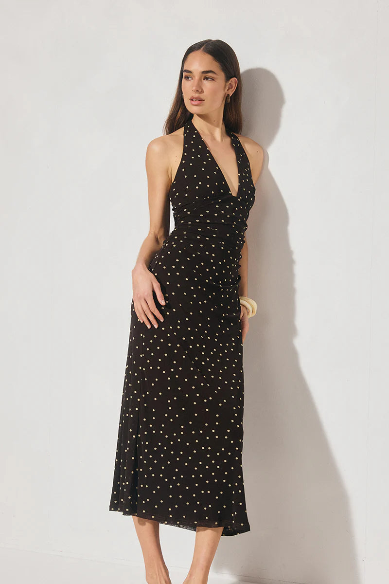 Mon Renn Halston Dress - Choc Polka Dot