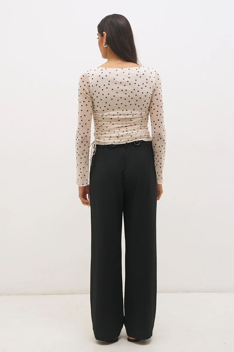 Mon Renn Vesper Spot Long Sleeve Top - Cream