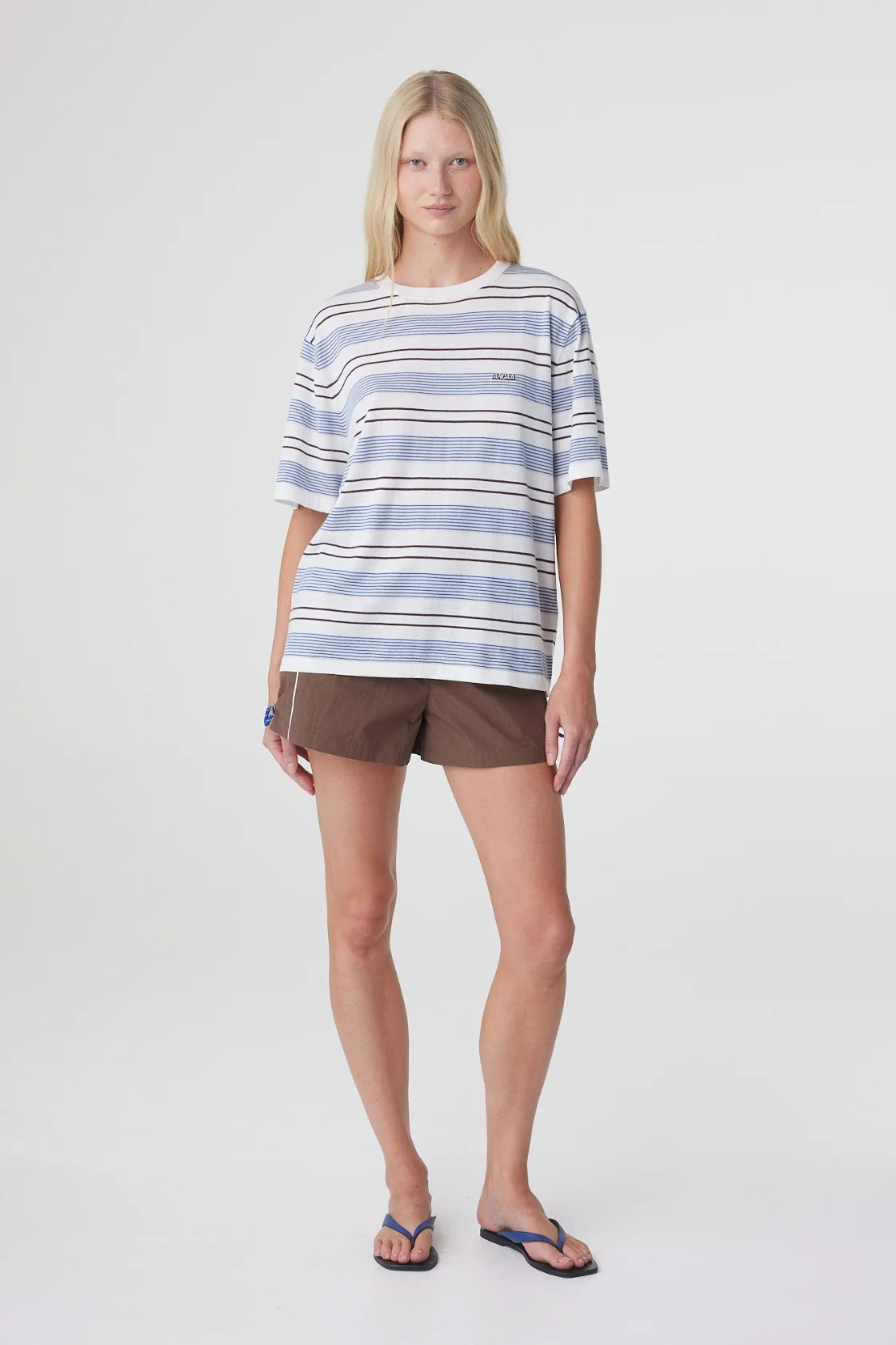 Arcaa Noor Tee - White & Blue Retro Stripe