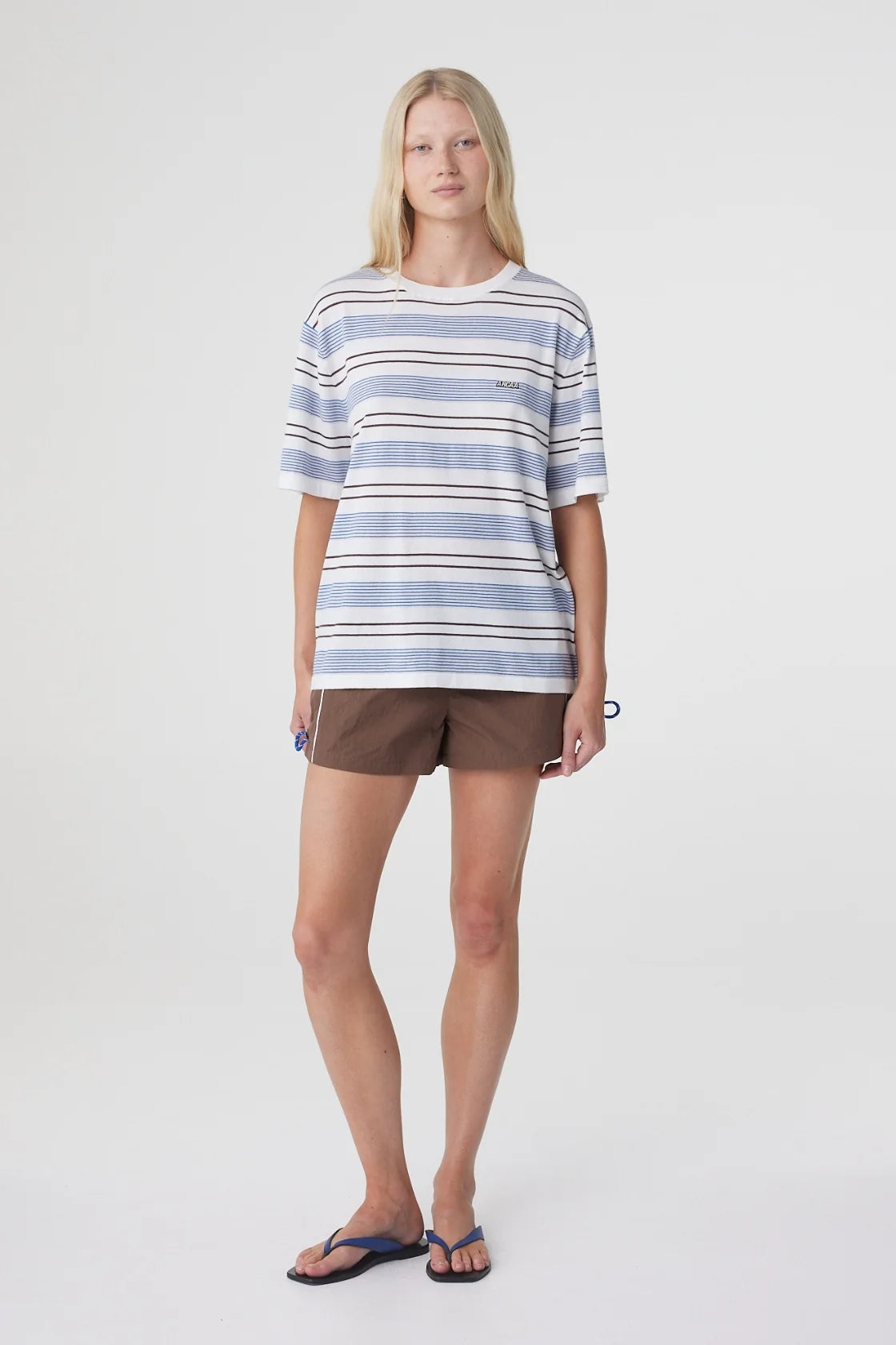Arcaa Noor Tee - White & Blue Retro Stripe