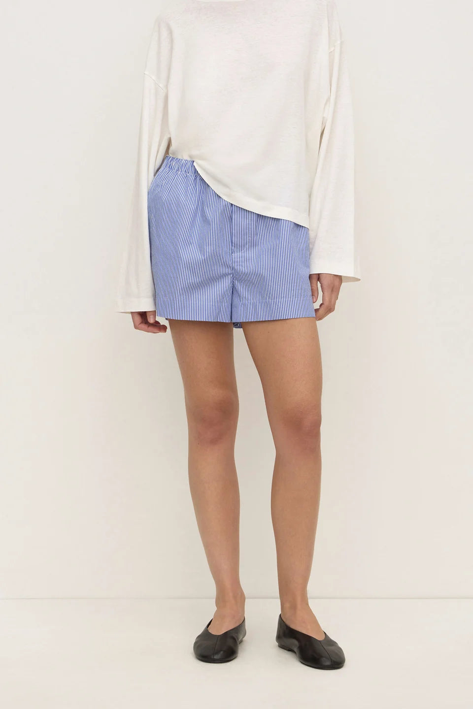 Assembly Ava Stripe Cotton Poplin Short - Navy Stripe