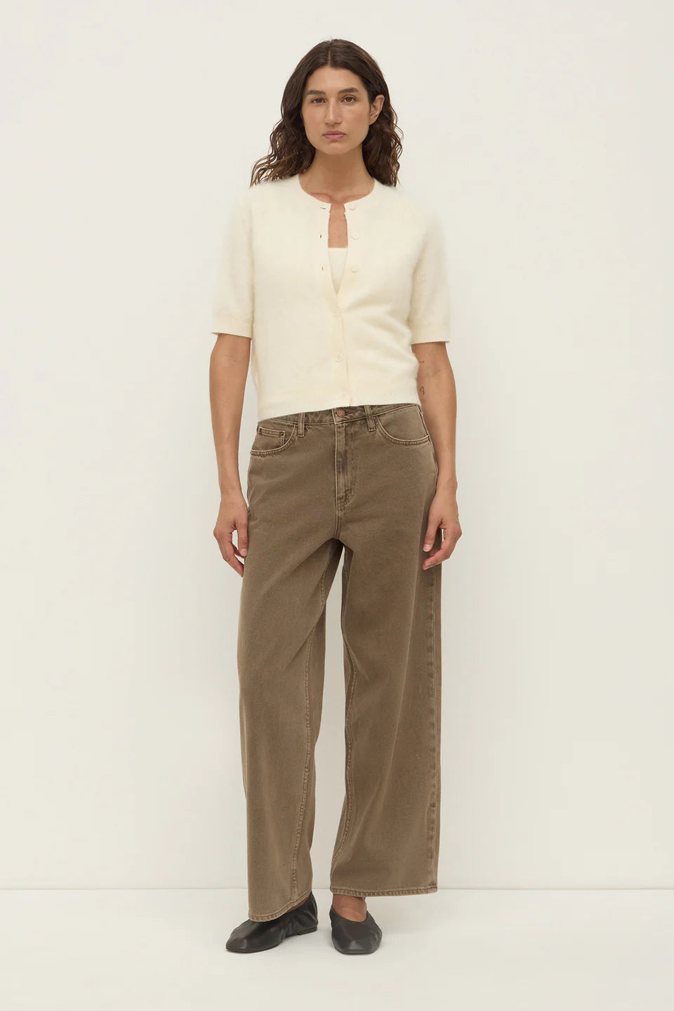 Assembly Label Carina Wool Short Sleeve Cardigan - Cream