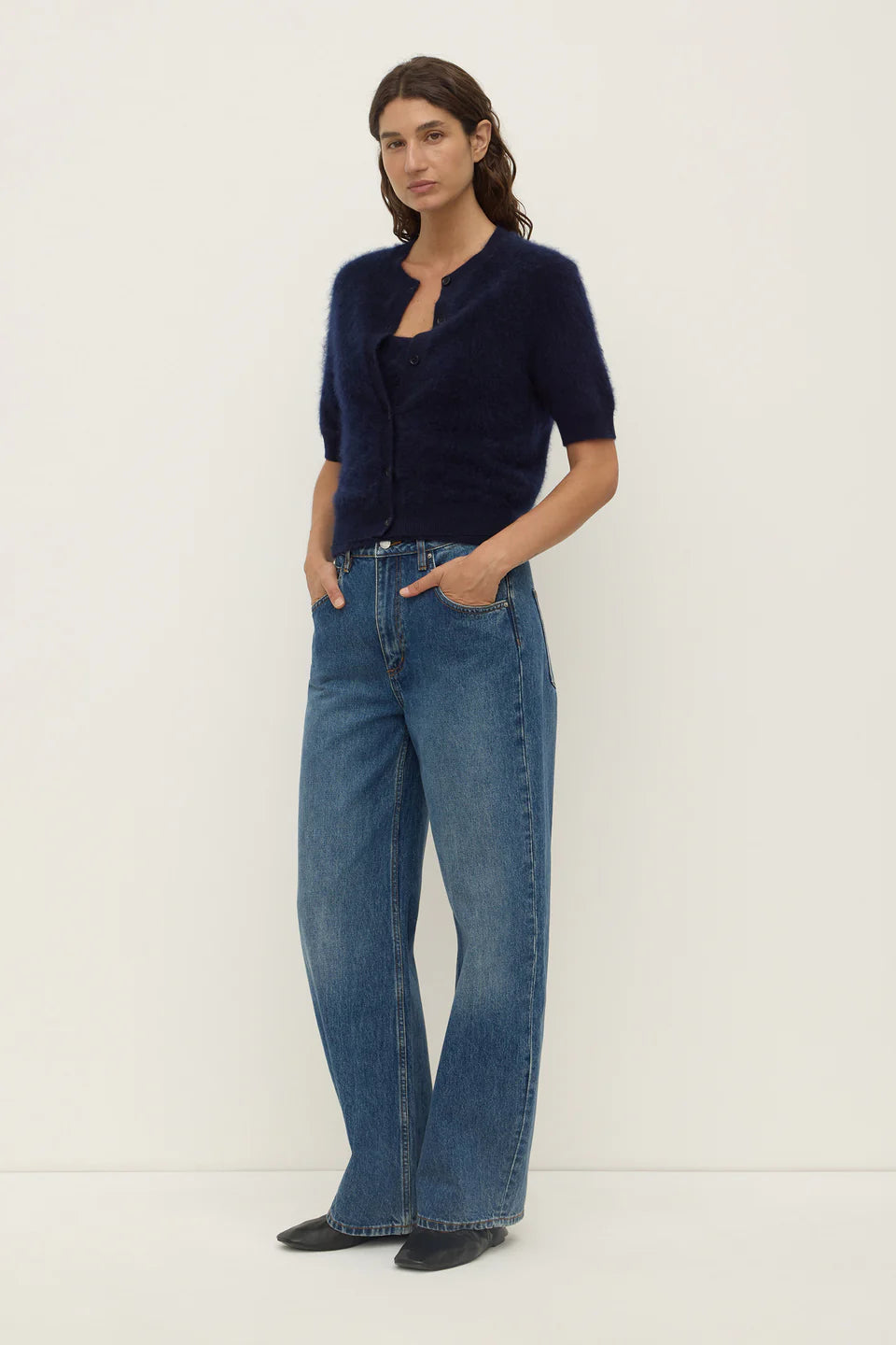 Assembly Label Carina Wool Short Sleeve Cardigan - True Navy