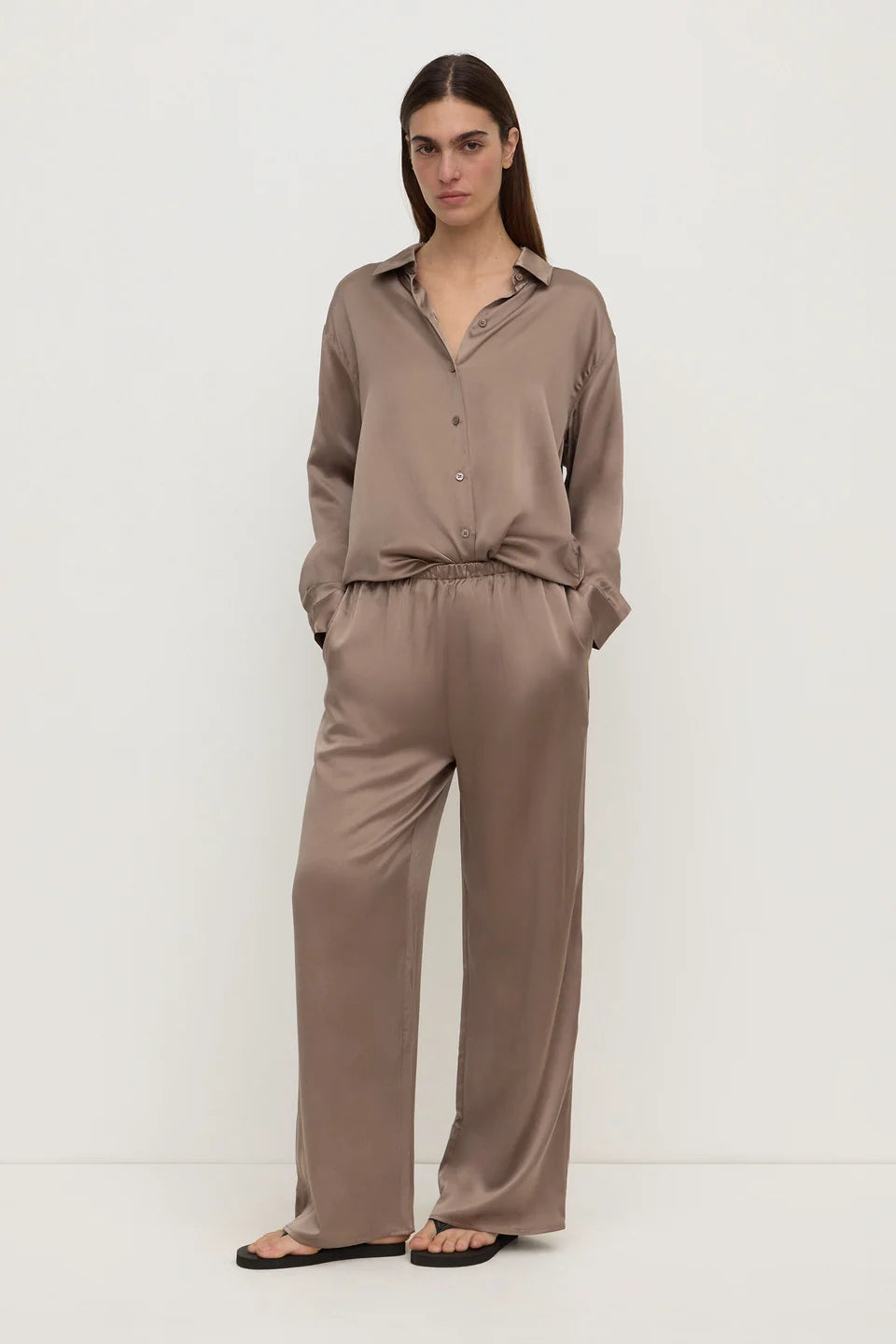 Assembly Label Pippa Silk LS Shirt - Dark Sand