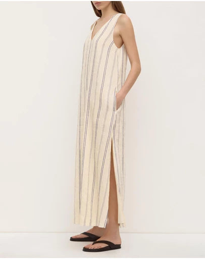 Assembly Label Ulani Stripe V Neck Maxi Dress - Cream/Blue