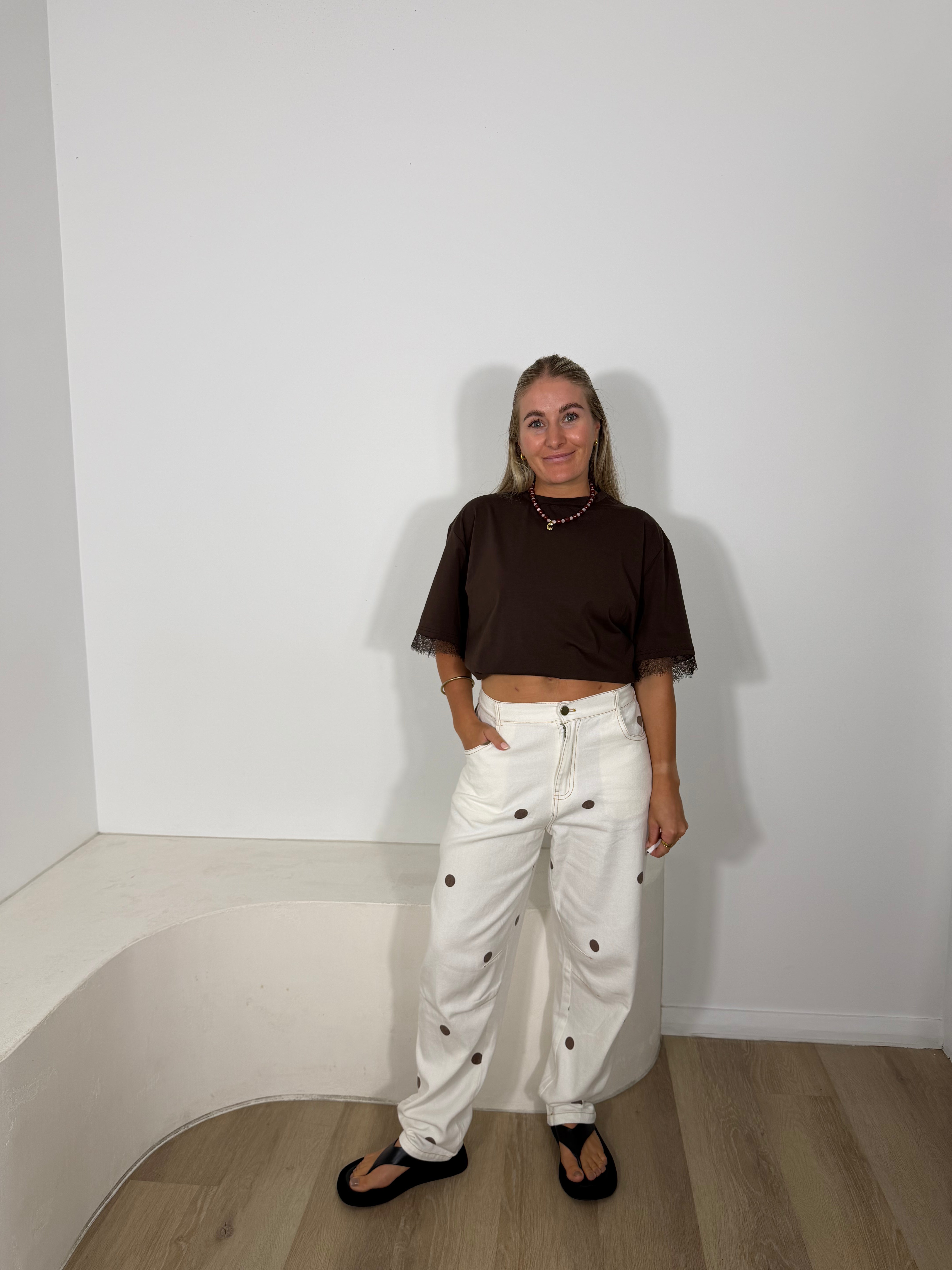 By Frankie Barrel Jean -Cream Polka