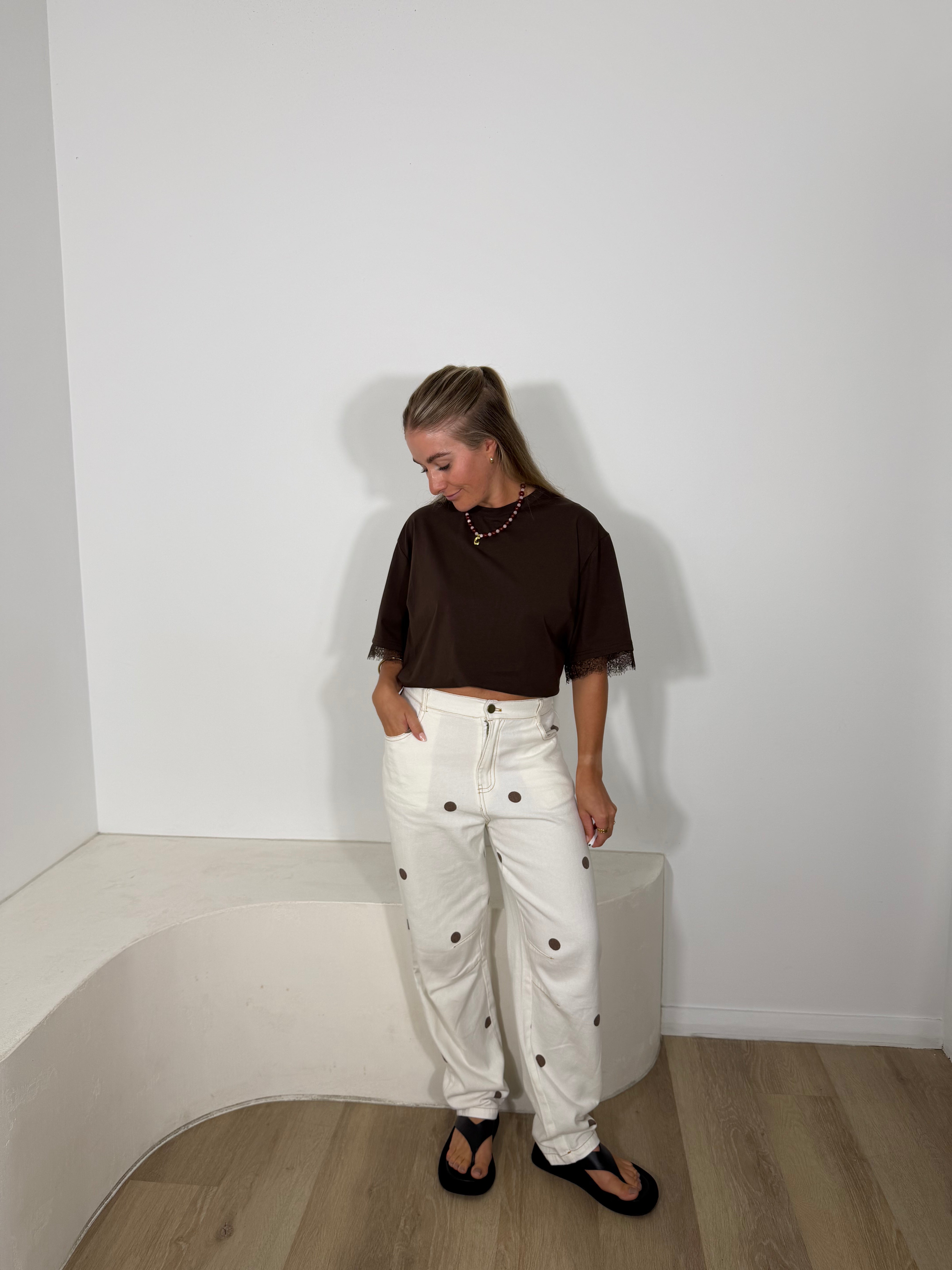 By Frankie Barrel Jean -Cream Polka