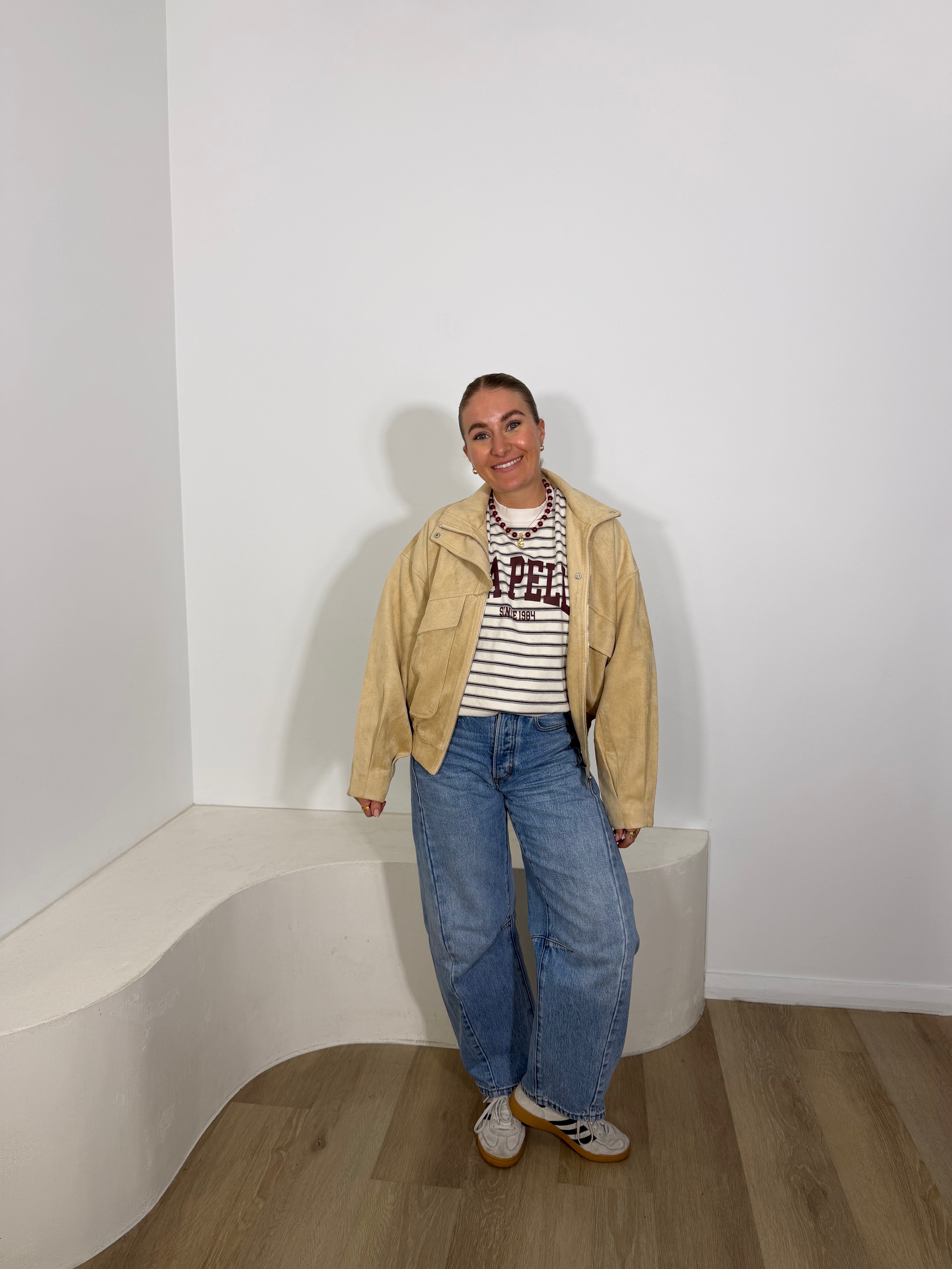 By Frankie Faux Suede Bomber Jacket - Beige