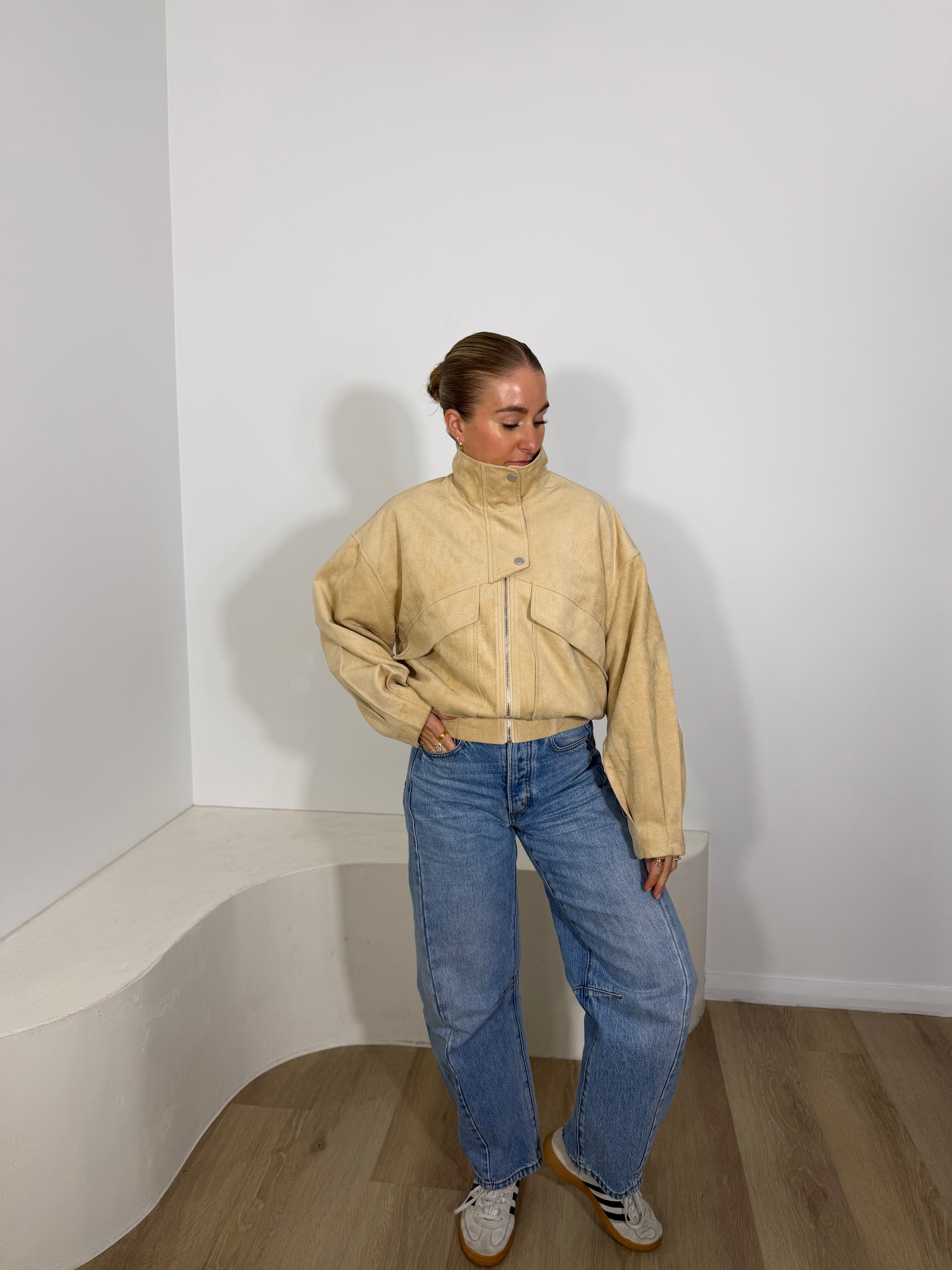 By Frankie Faux Suede Bomber Jacket - Beige