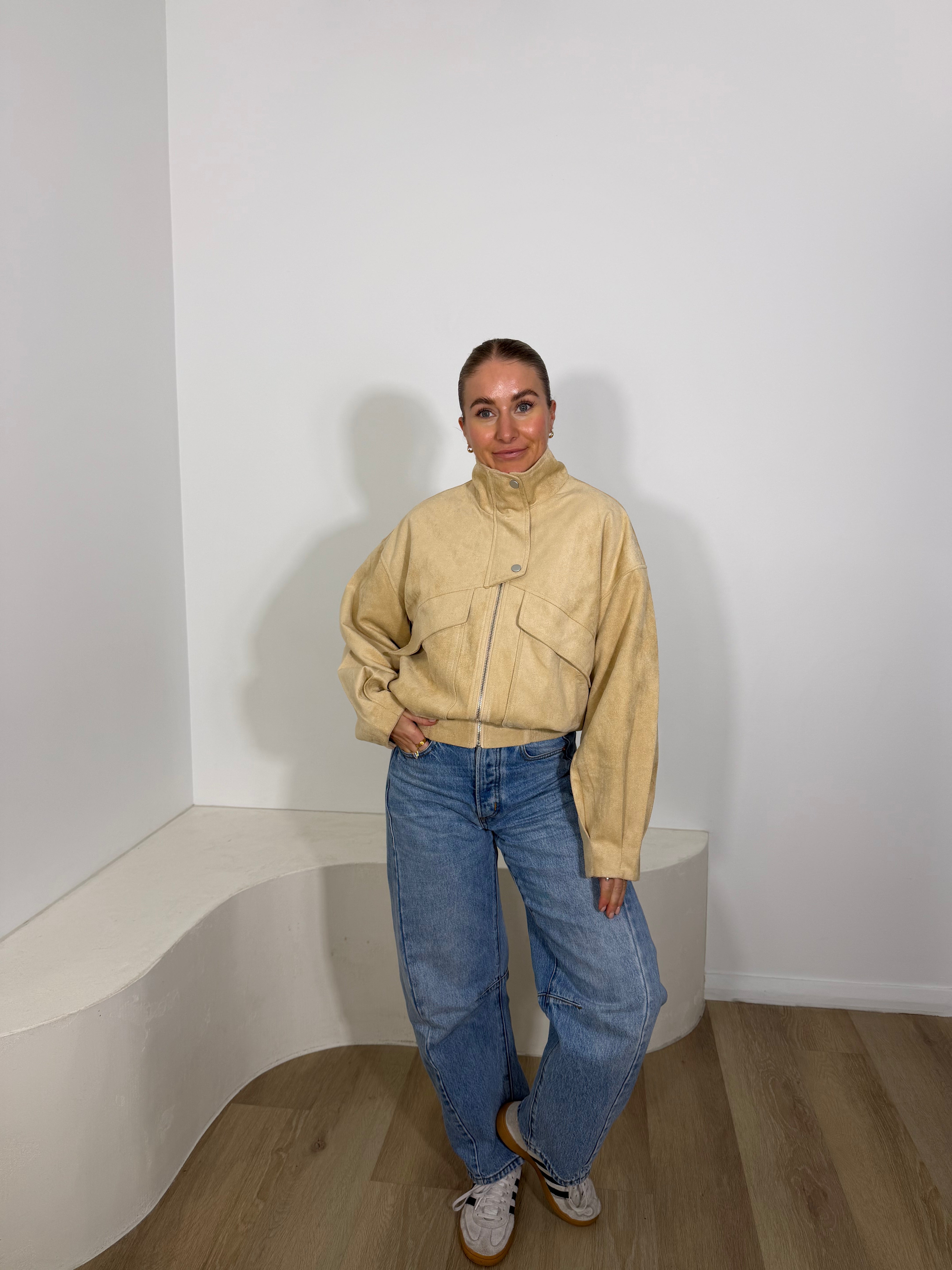 By Frankie Faux Suede Bomber Jacket - Beige