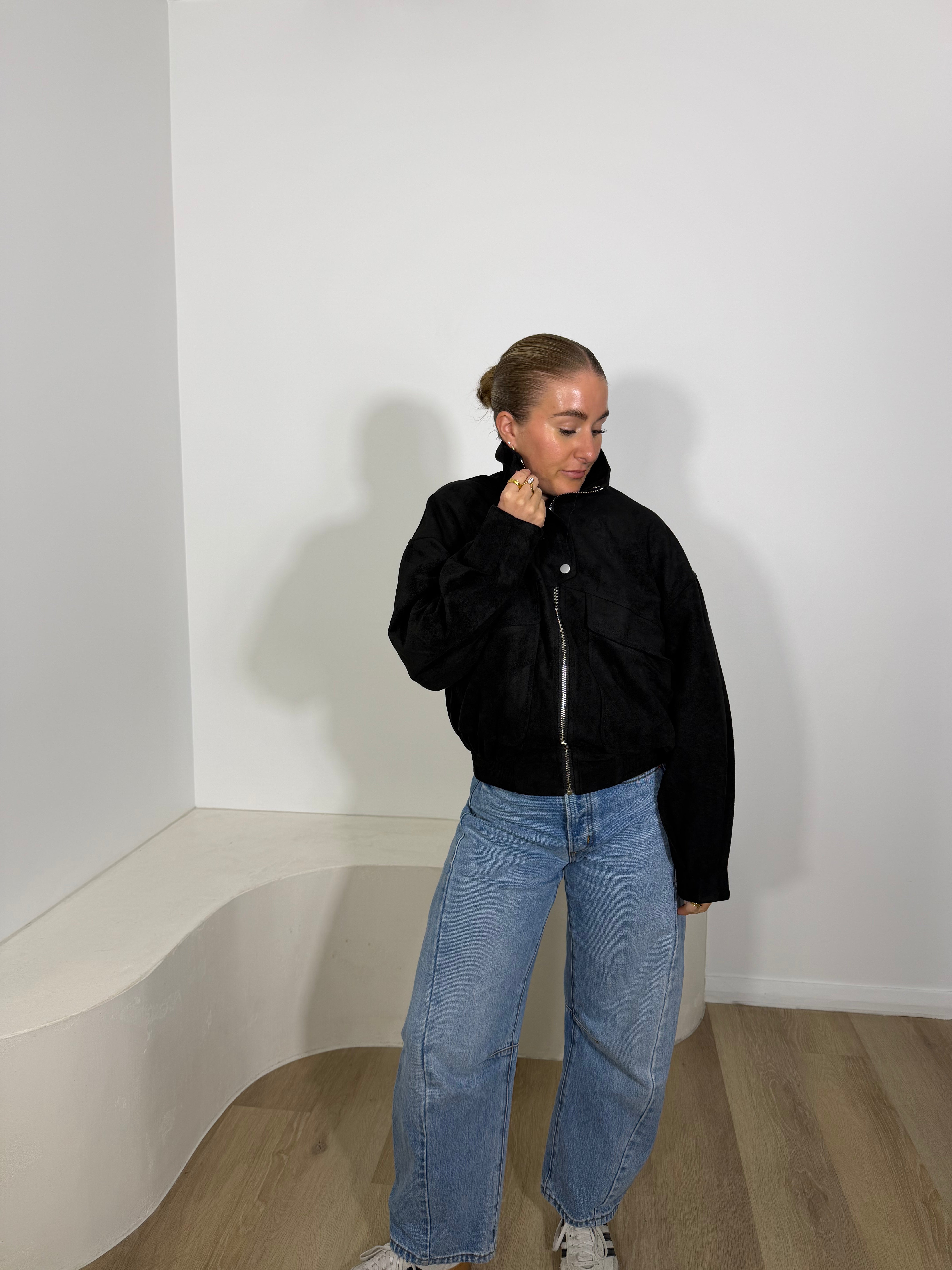 By Frankie Faux Suede Bomber Jacket - Black