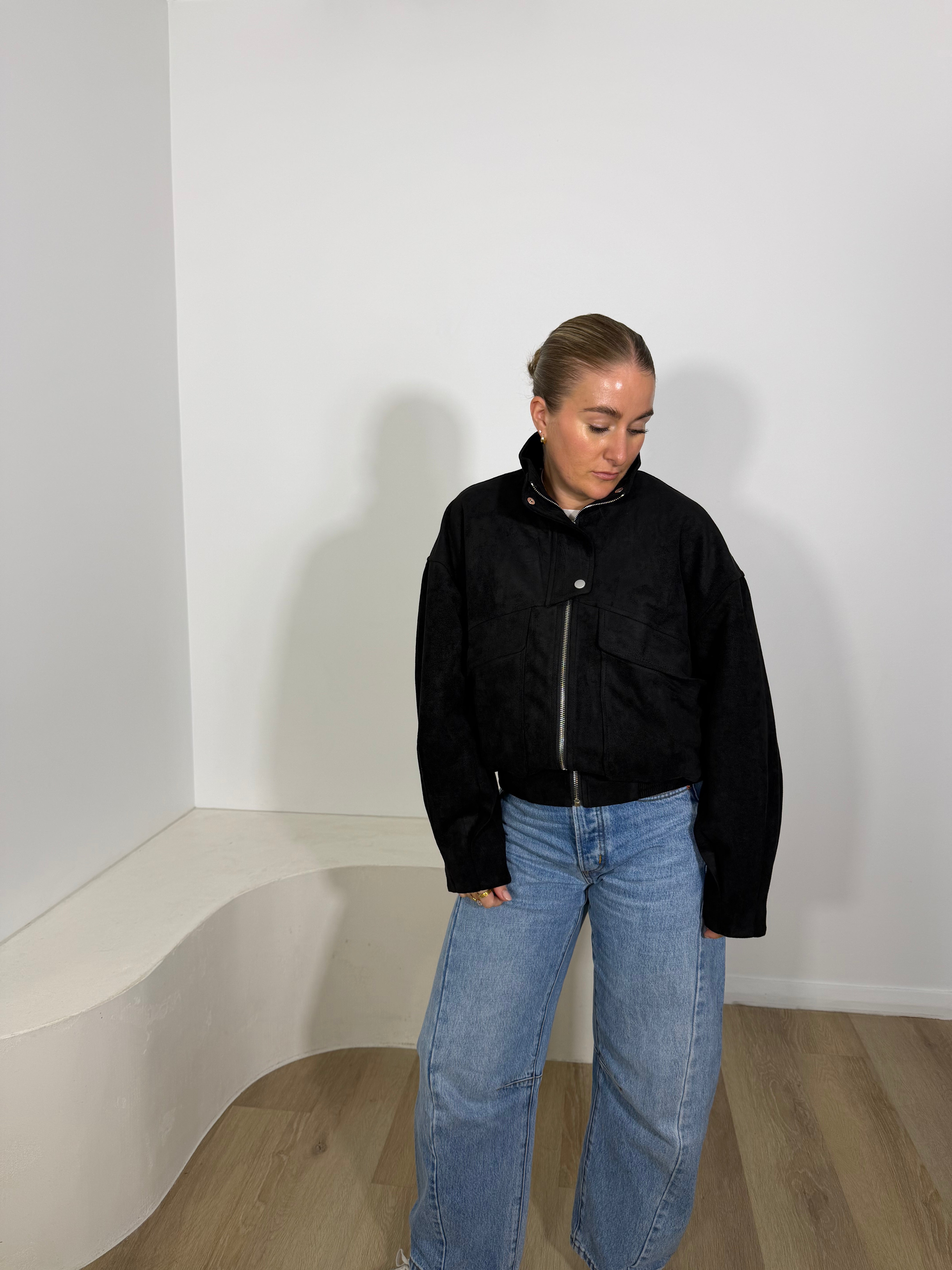By Frankie Faux Suede Bomber Jacket - Black