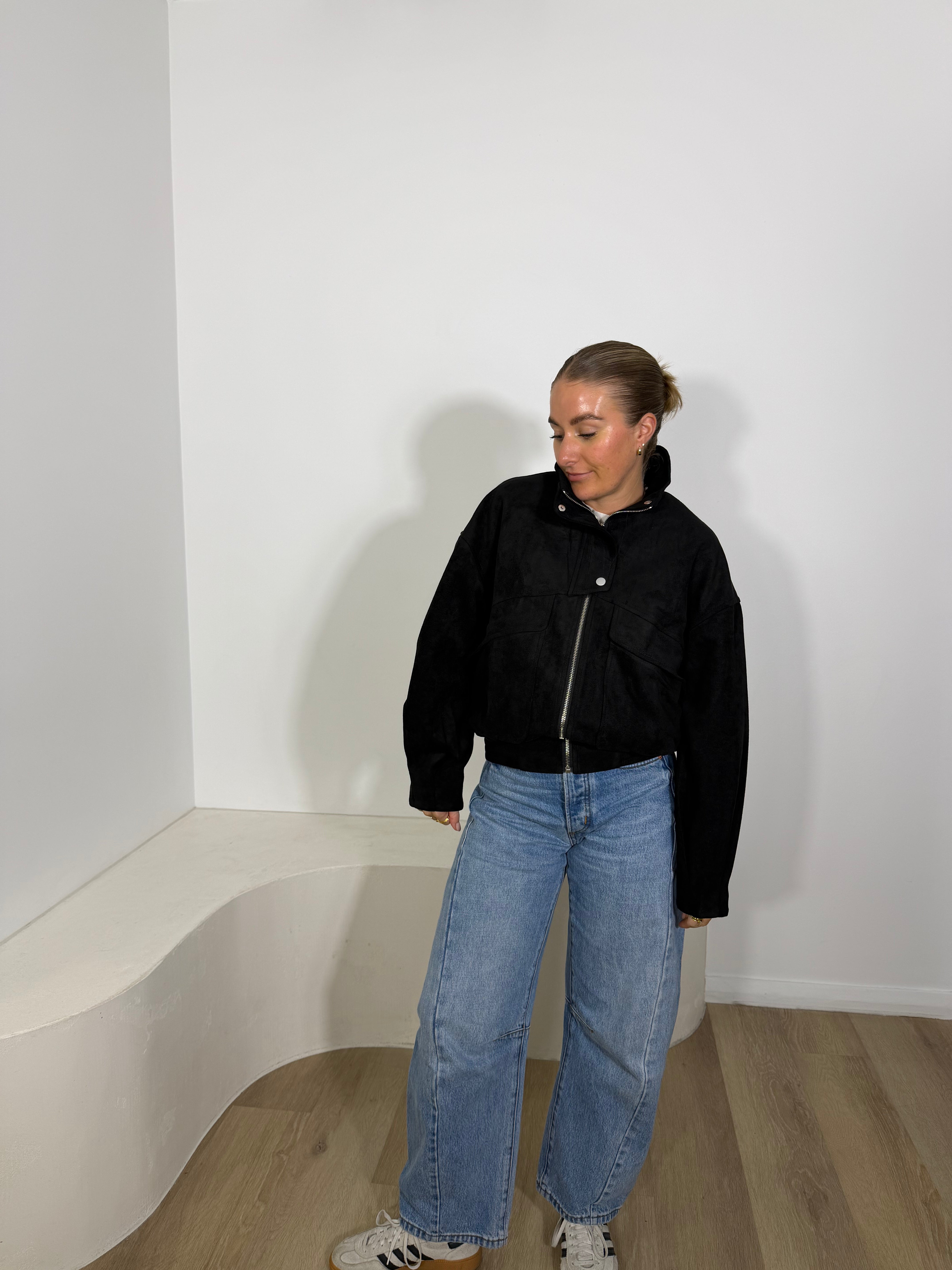 By Frankie Faux Suede Bomber Jacket - Black