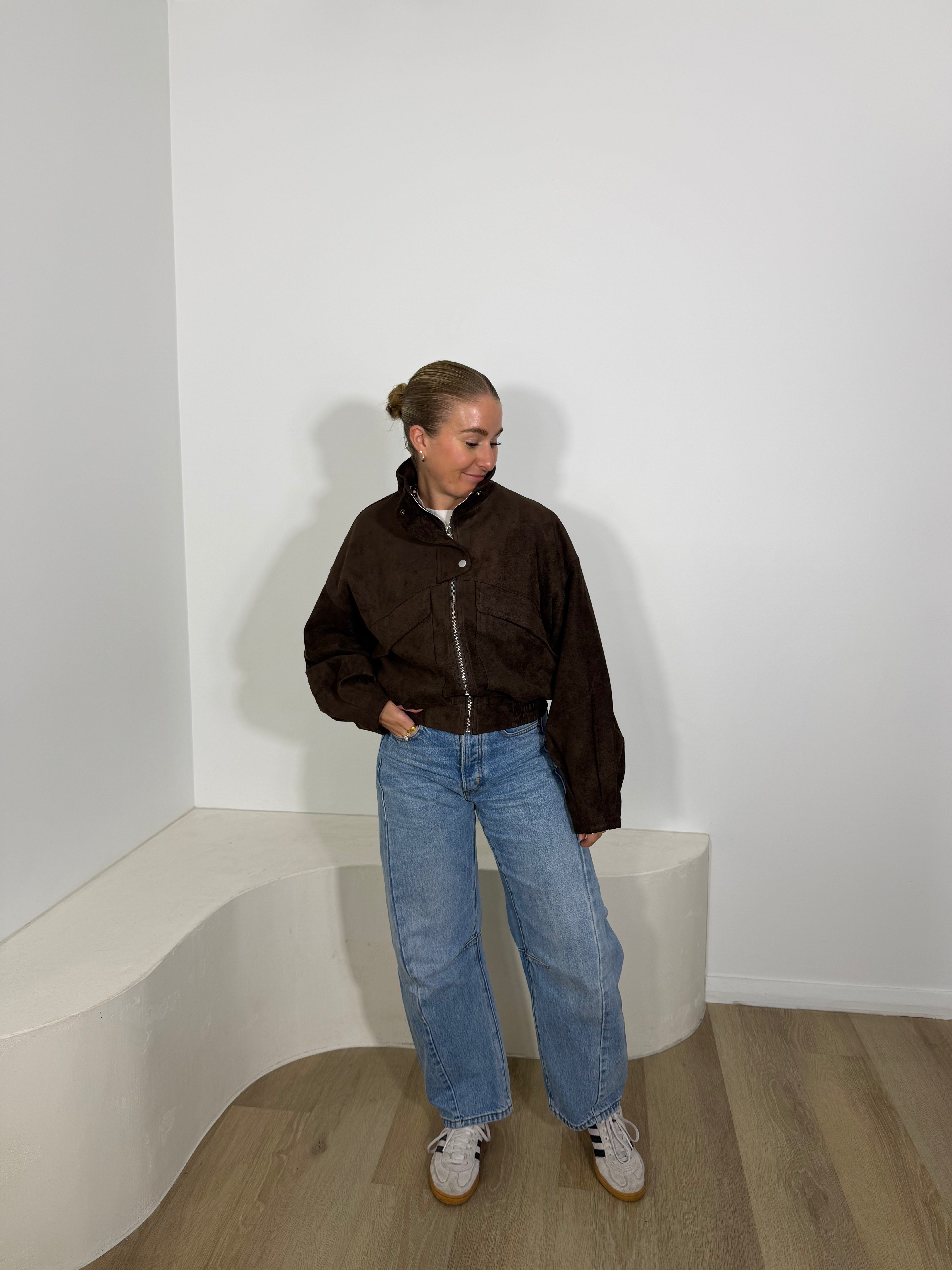 By Frankie Faux Suede Bomber Jacket - Chocolate