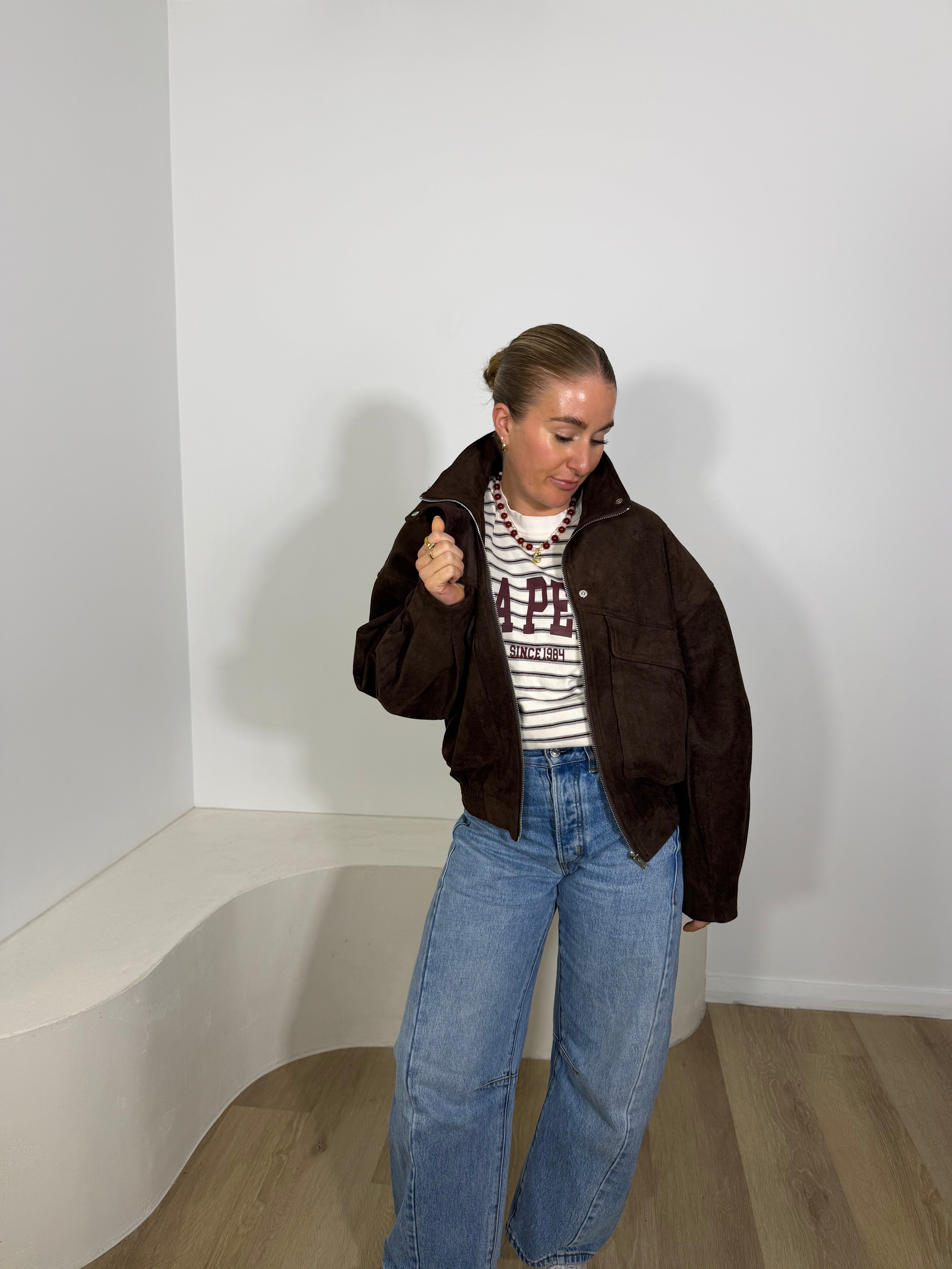 By Frankie Faux Suede Bomber Jacket - Chocolate