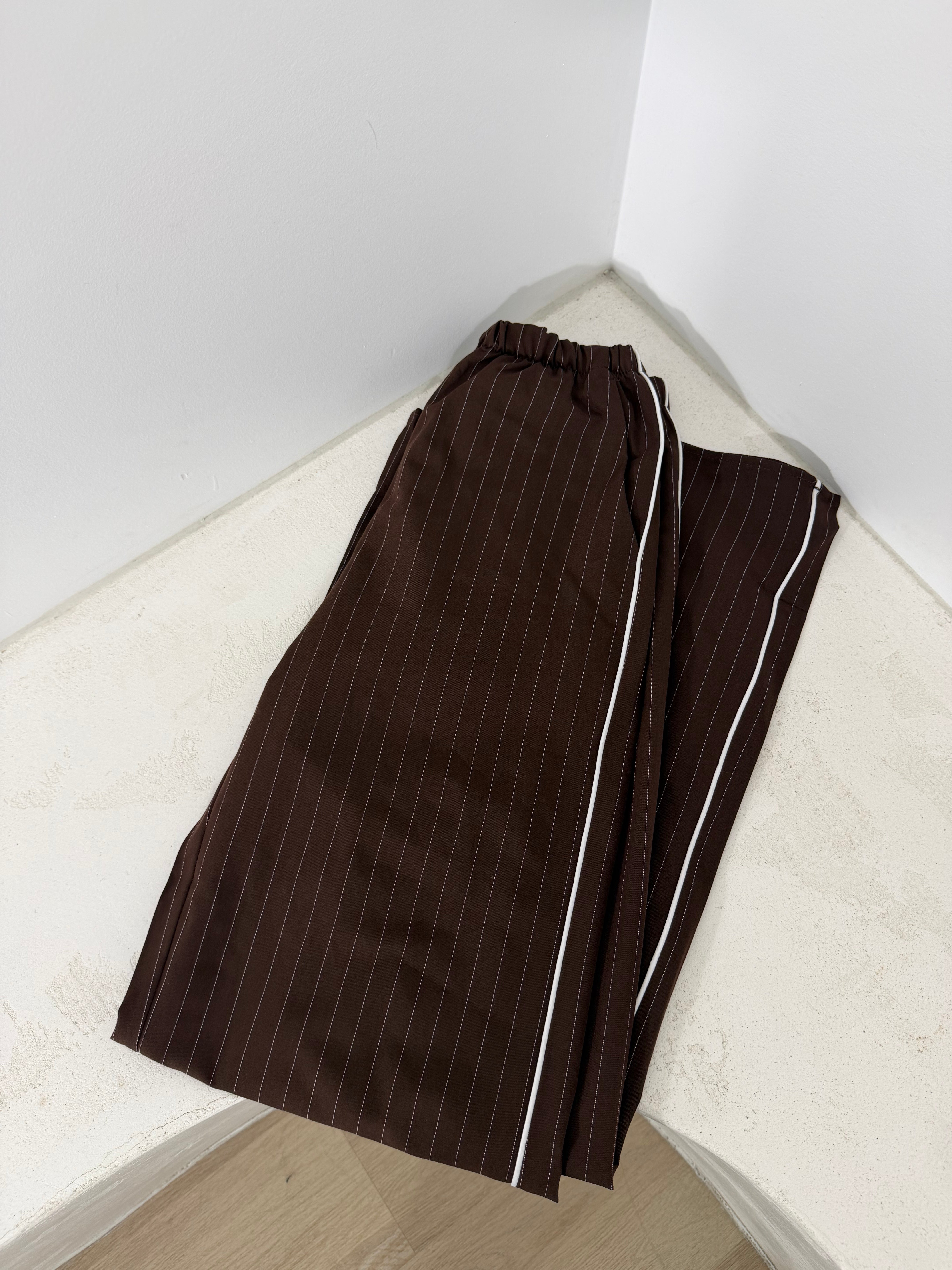 By Frankie Pinstripe Pant with Piping - Choc