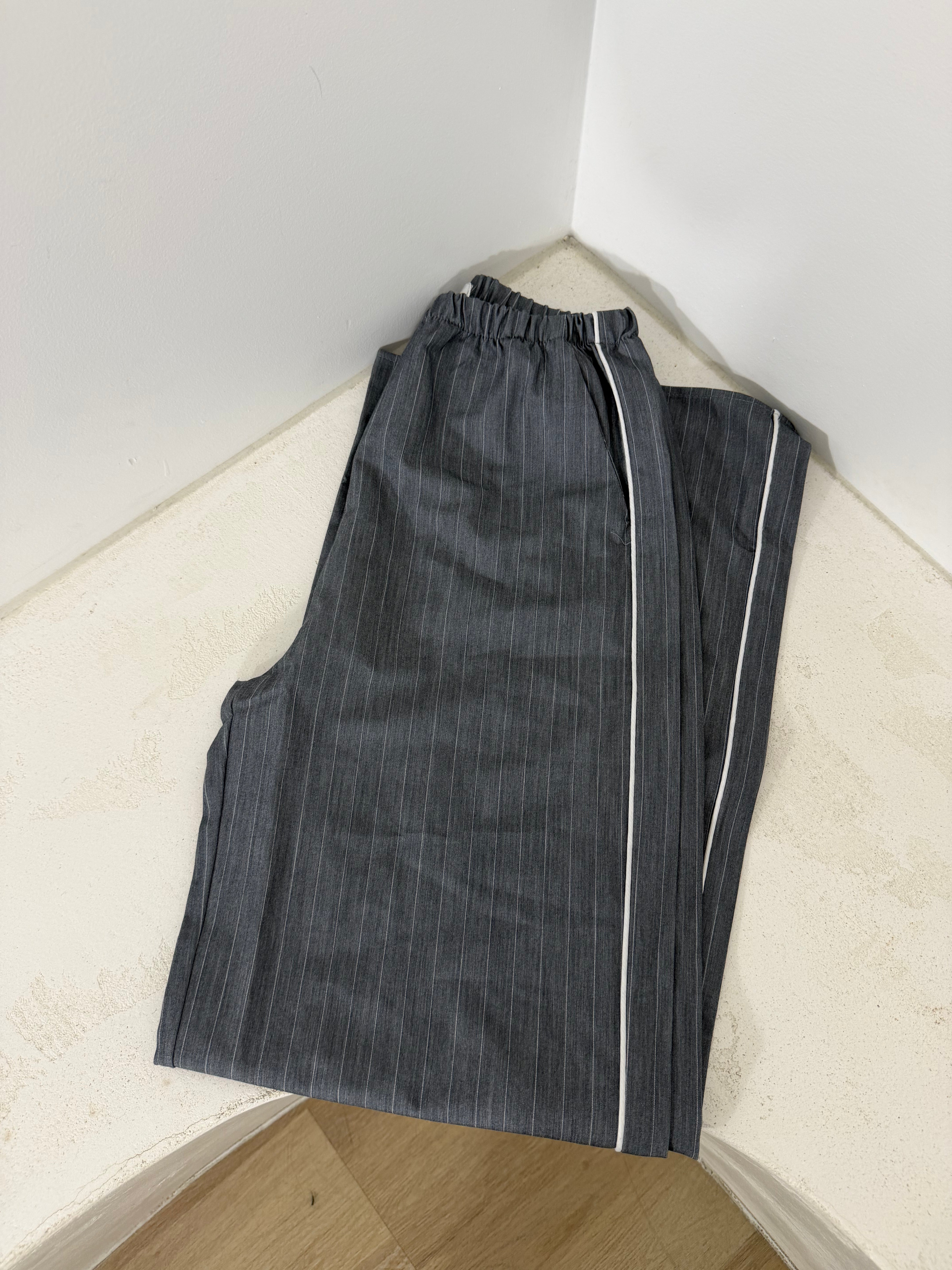 By Frankie Pinstripe Pant with Piping - Grey
