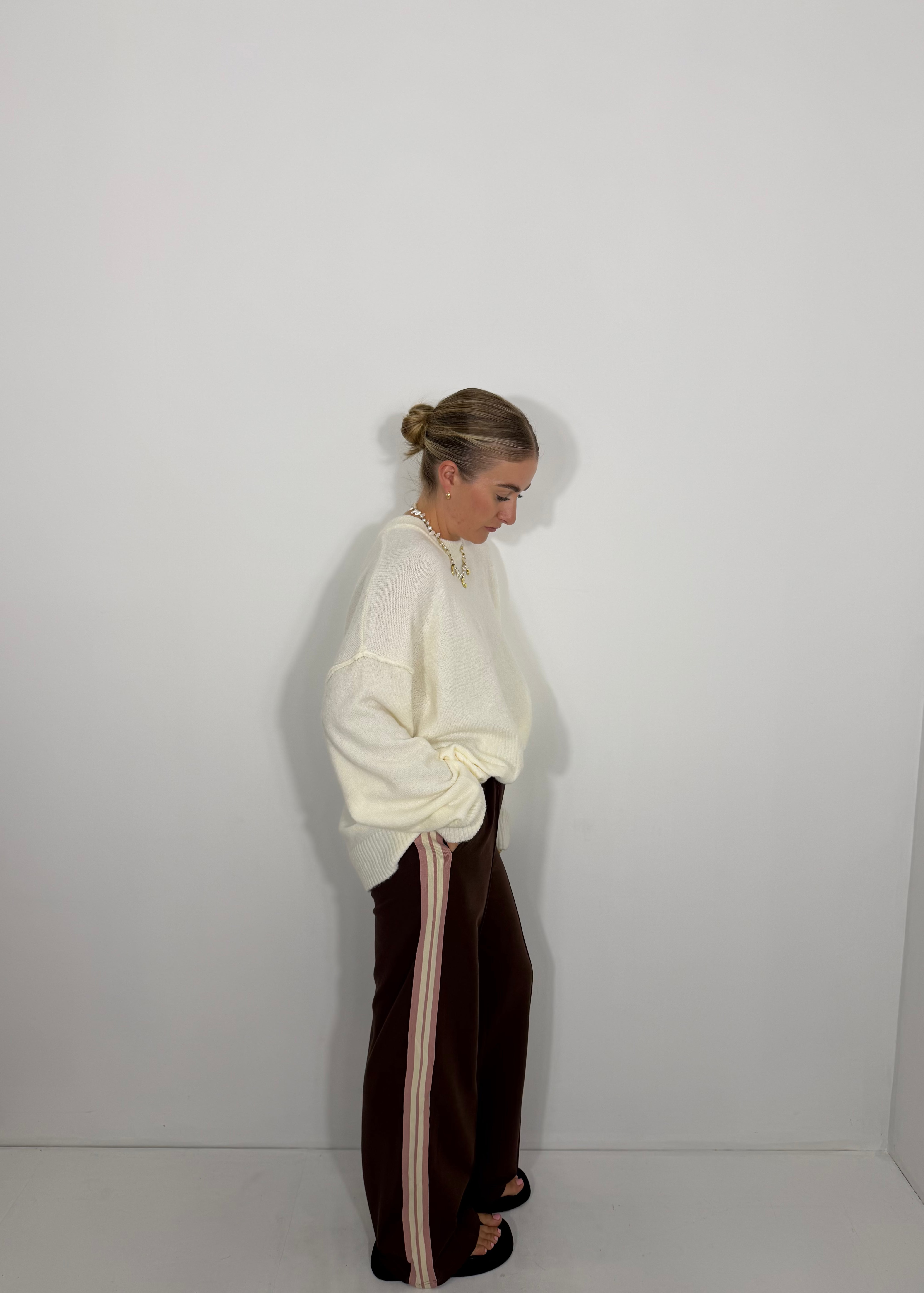 By Frankie Racer Stripe Pleated Trackpants - Choc