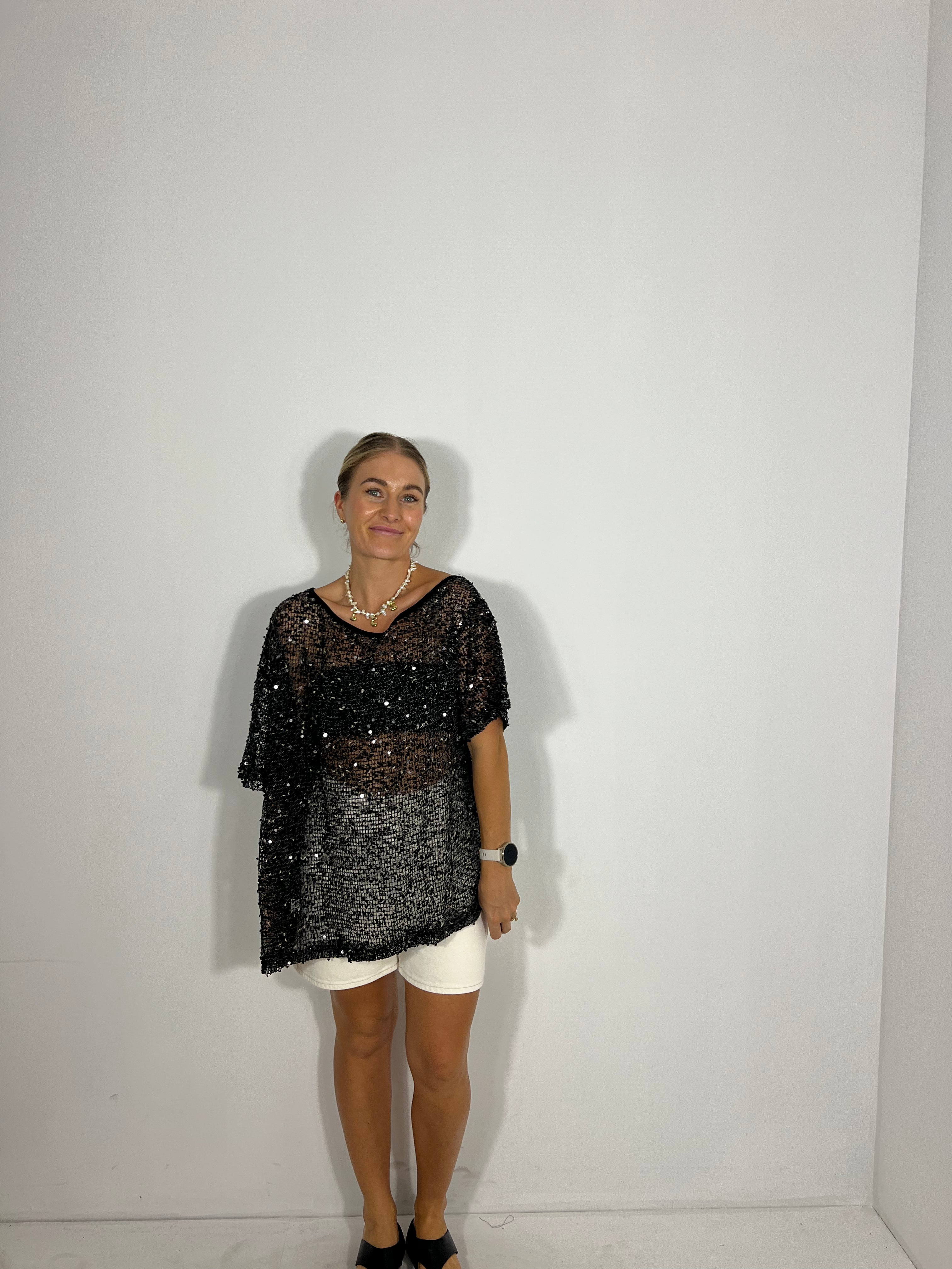 By Frankie Off Shoulder Sequins Top - Black