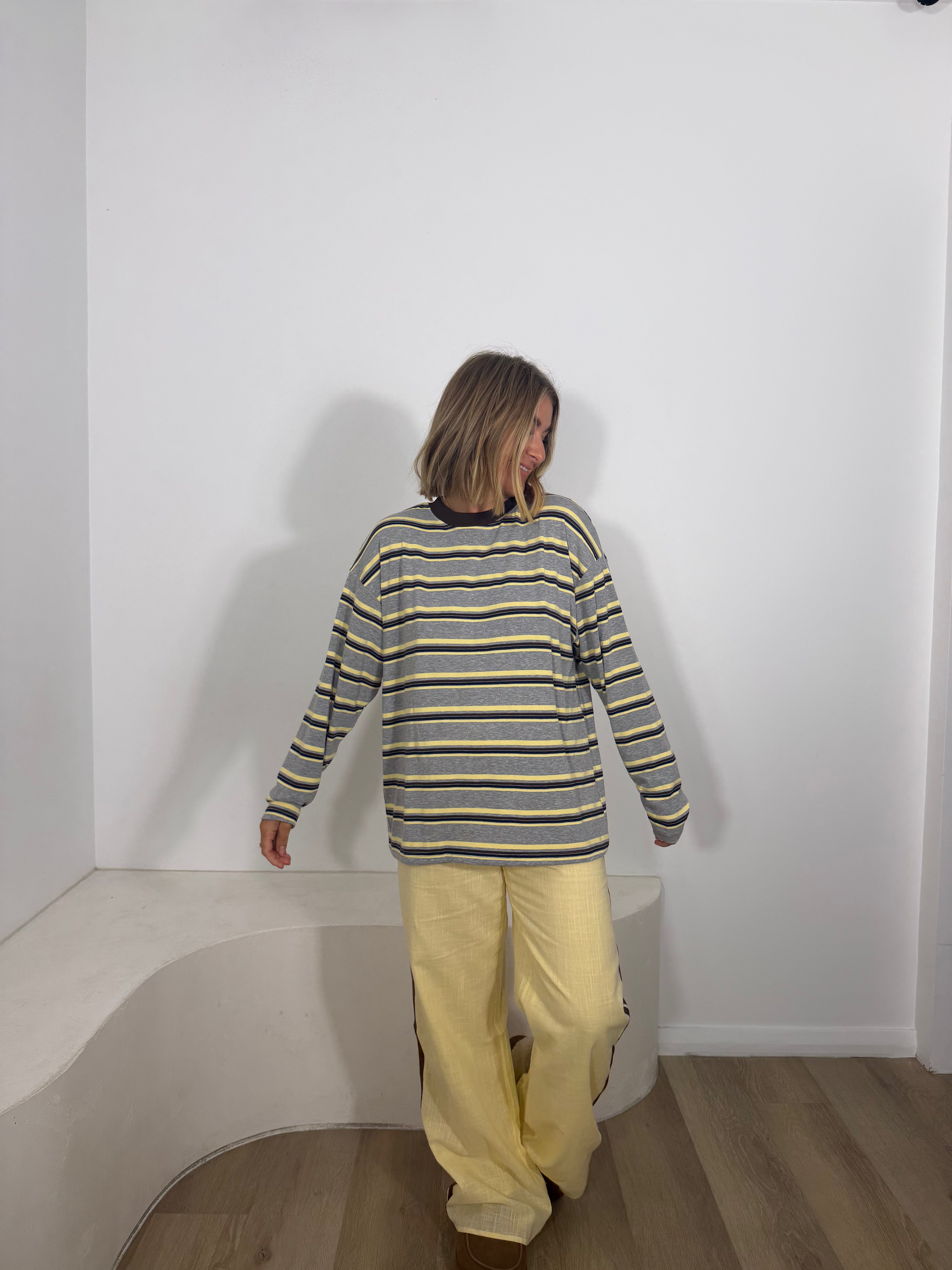 By Frankie Stripe Long Sleeve - Grey, Choc & Yellow