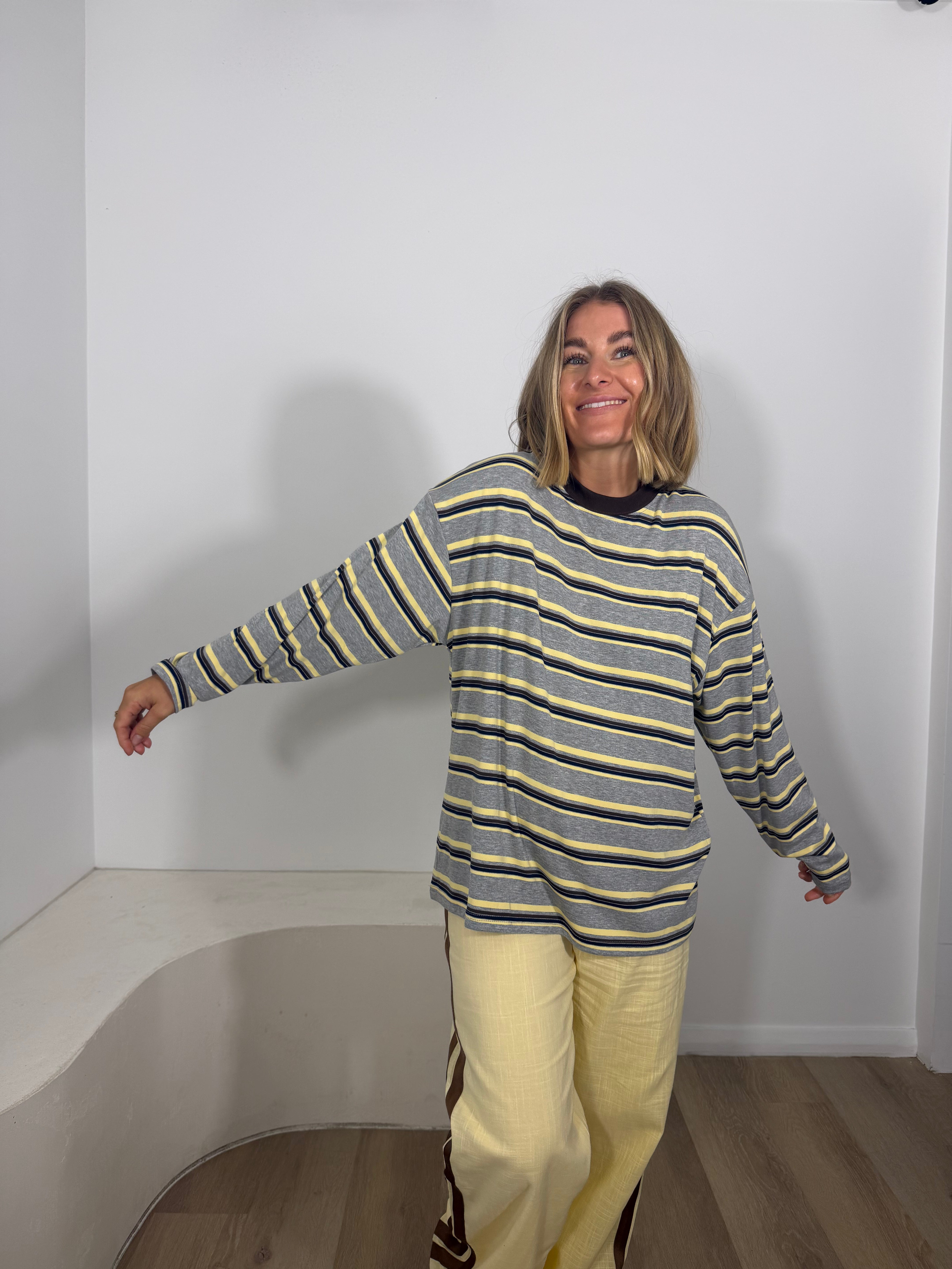 By Frankie Stripe Long Sleeve - Grey, Choc & Yellow