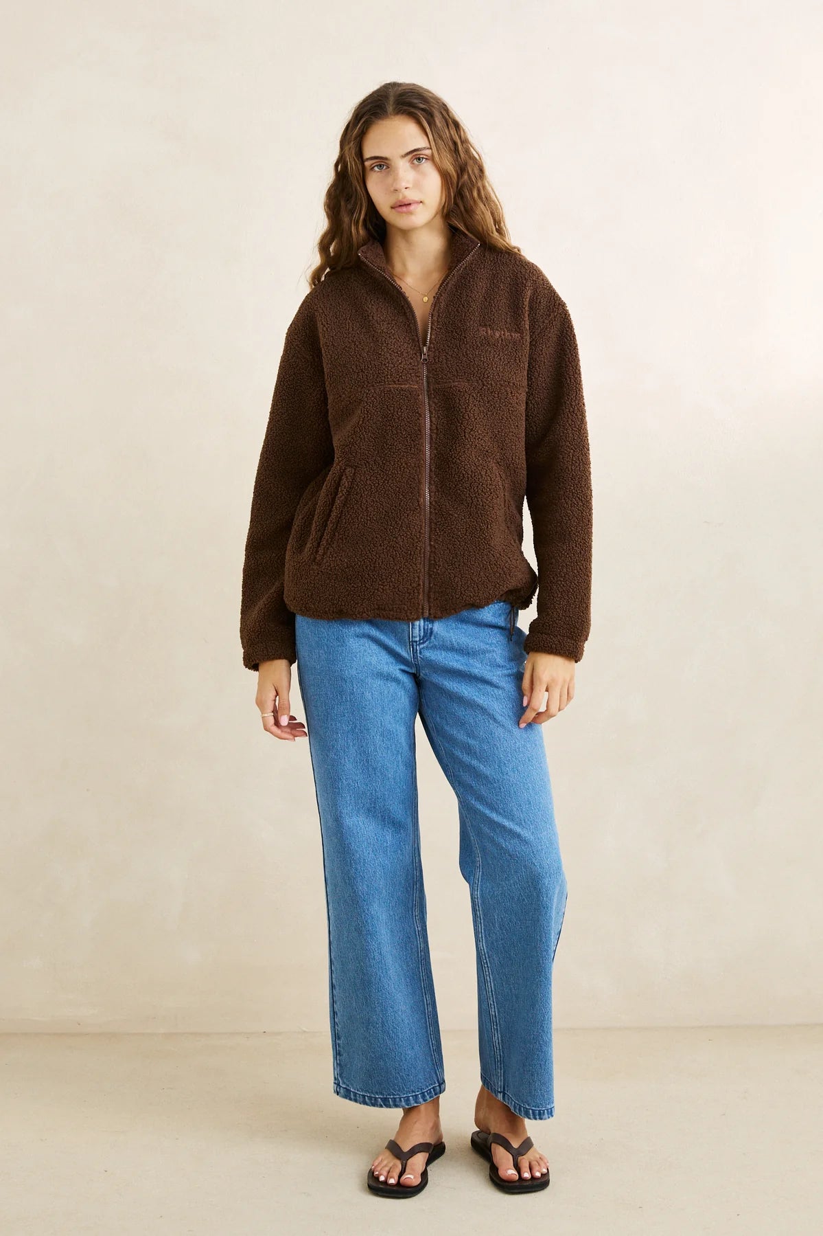 Rhythm Zip Through Sherpa Fleece - Chocolate