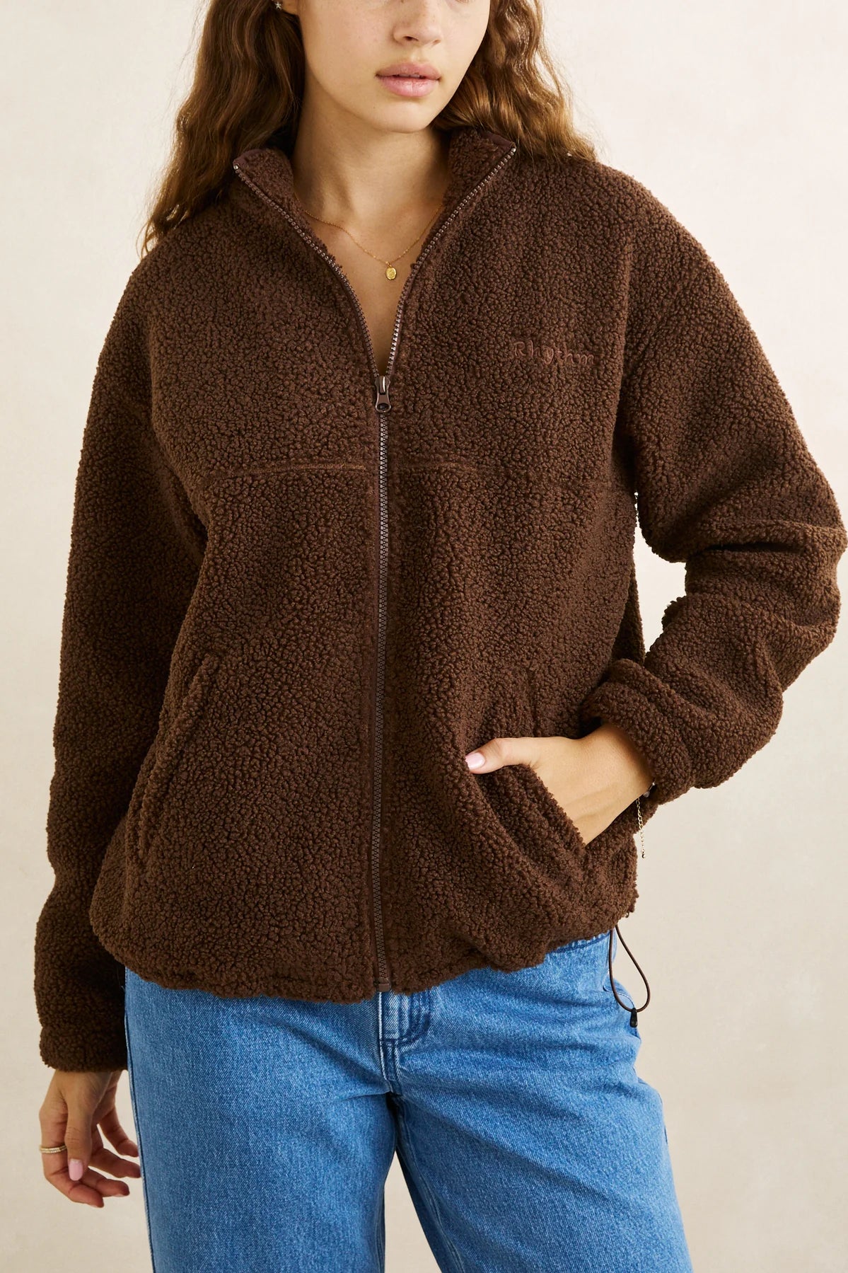 Rhythm Zip Through Sherpa Fleece - Chocolate