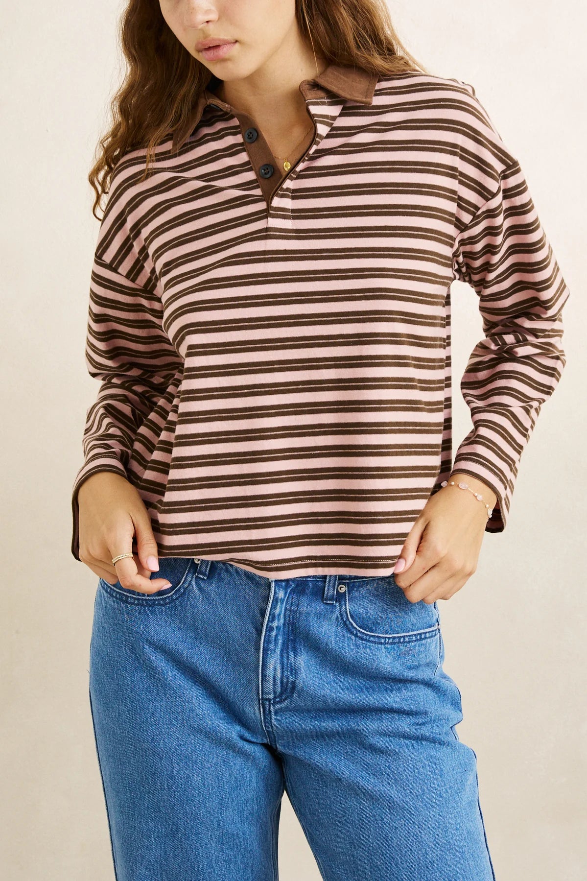 Rhythm Rugby Polo Stripe Jersey LS - Pink