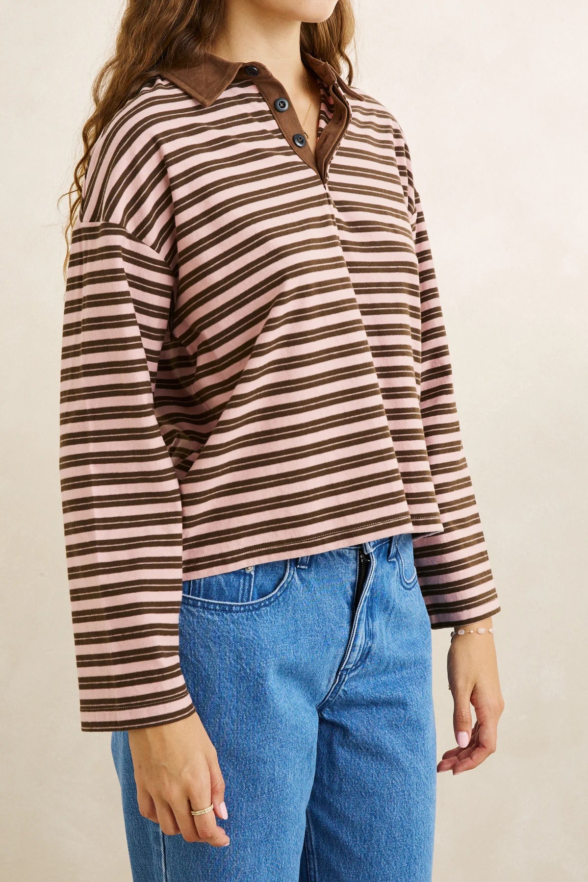 Rhythm Rugby Polo Stripe Jersey LS - Pink