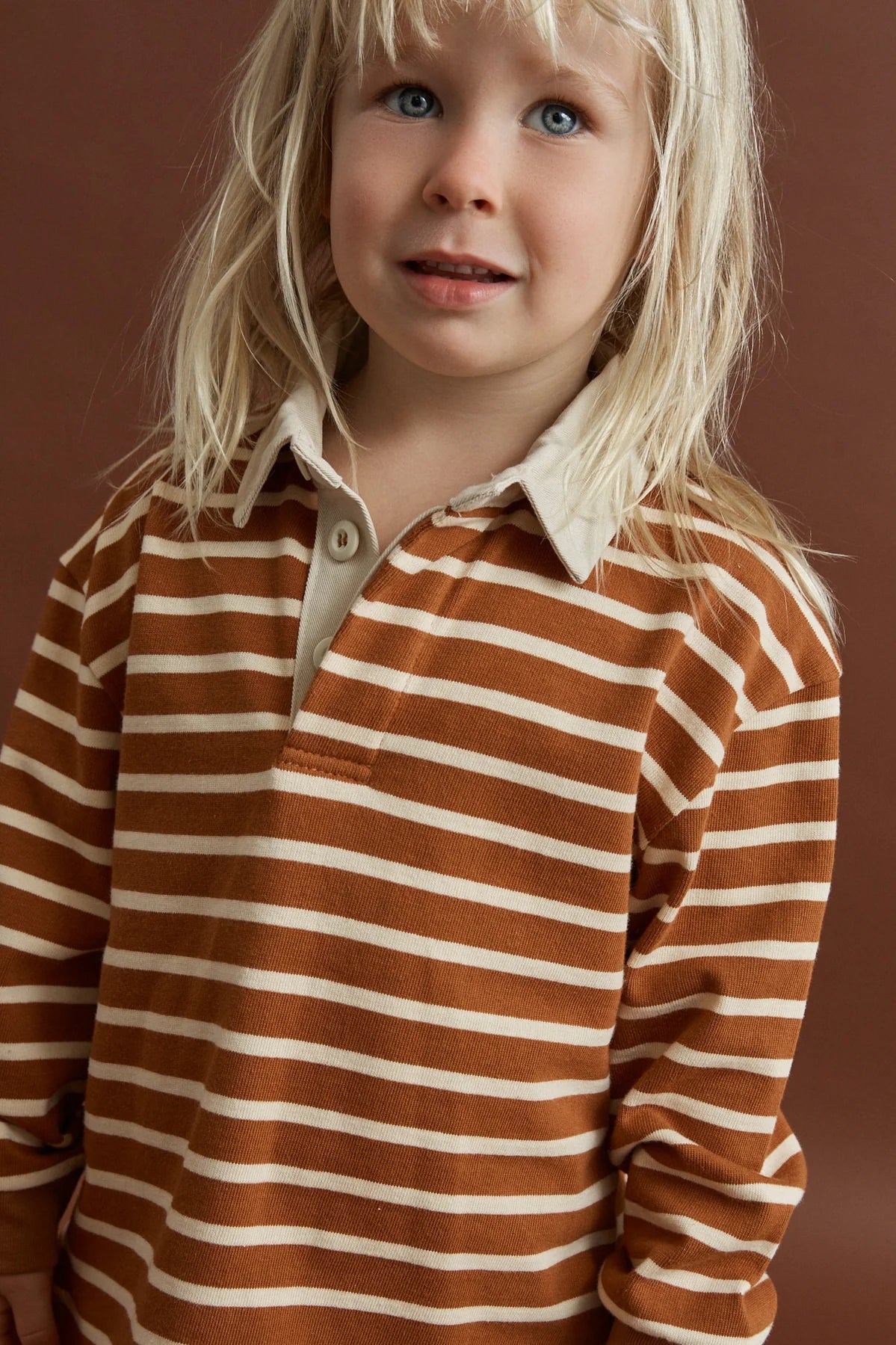 Rhythm Kids Stripe LS Rugby Polo - Earth