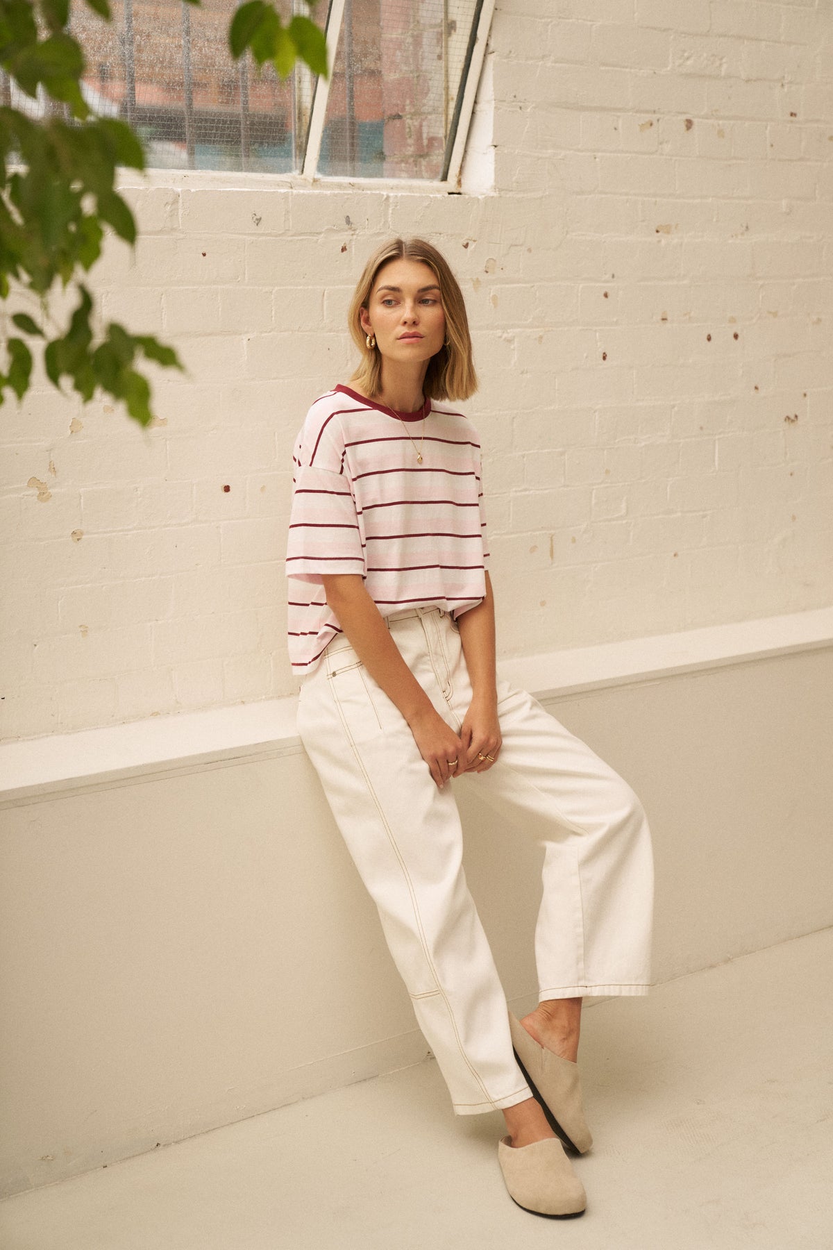 Ceres Life Brea Boxy Tee - Sunfaded Pink/Mulburry Stripe