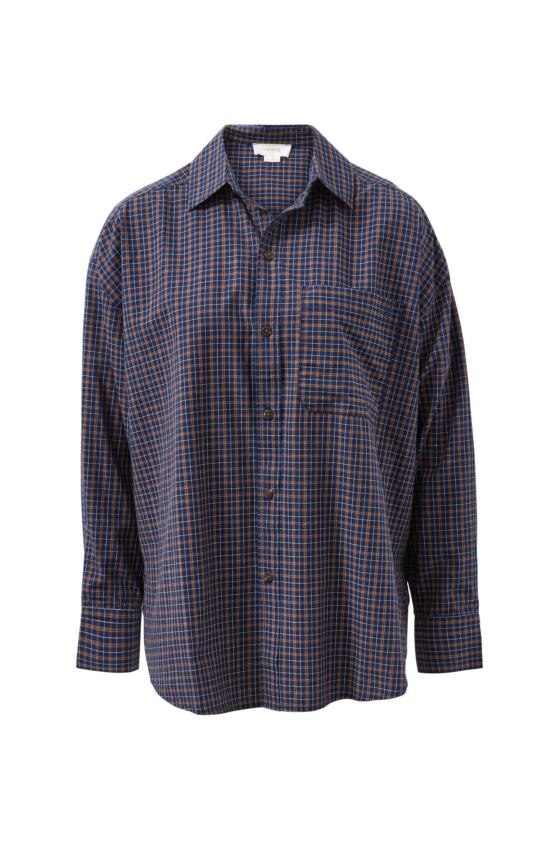 Ceres Life Peta Oversized Shirt - Navy/Check