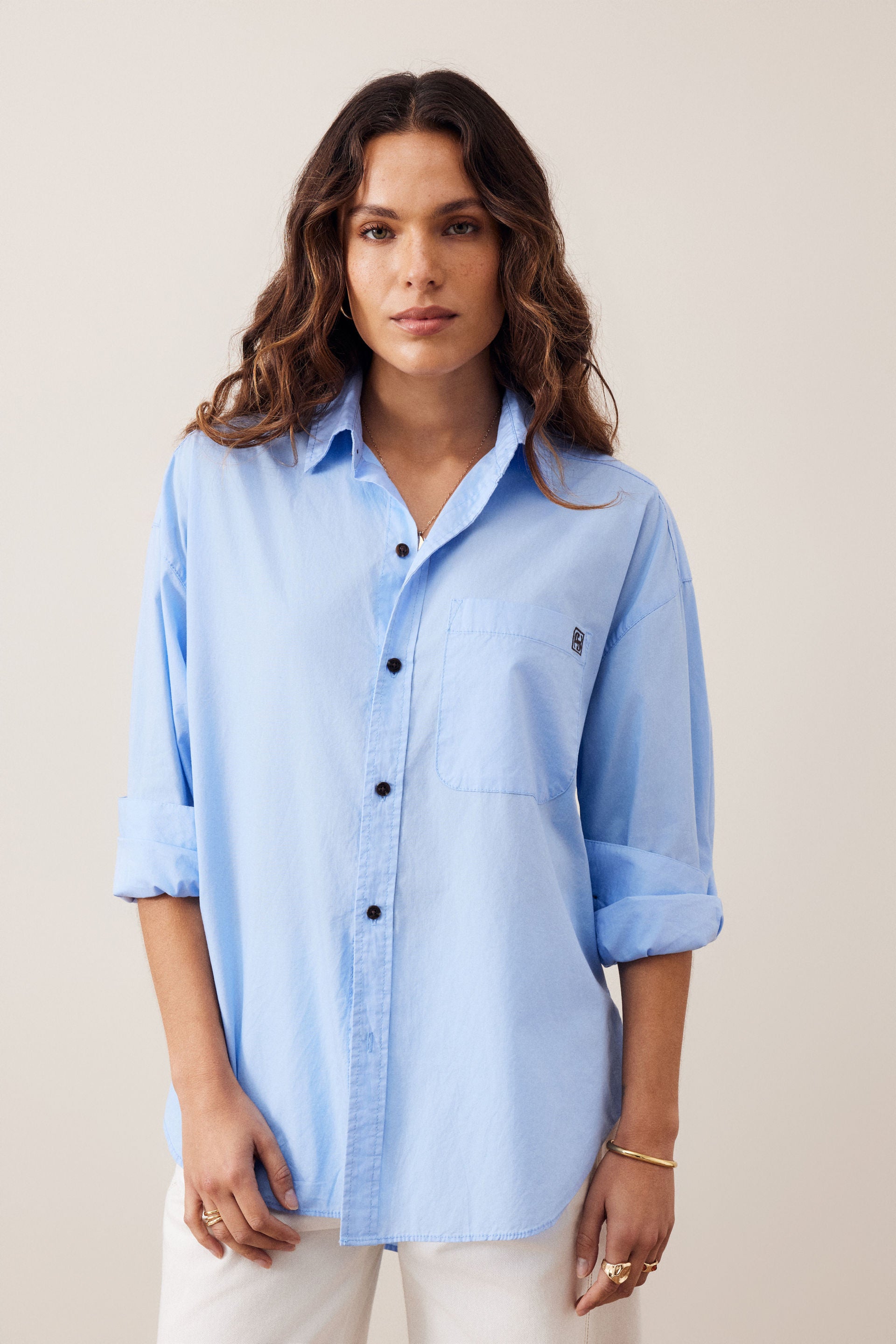 Ceres Life Peta Oversized Shirt - Sky Blue