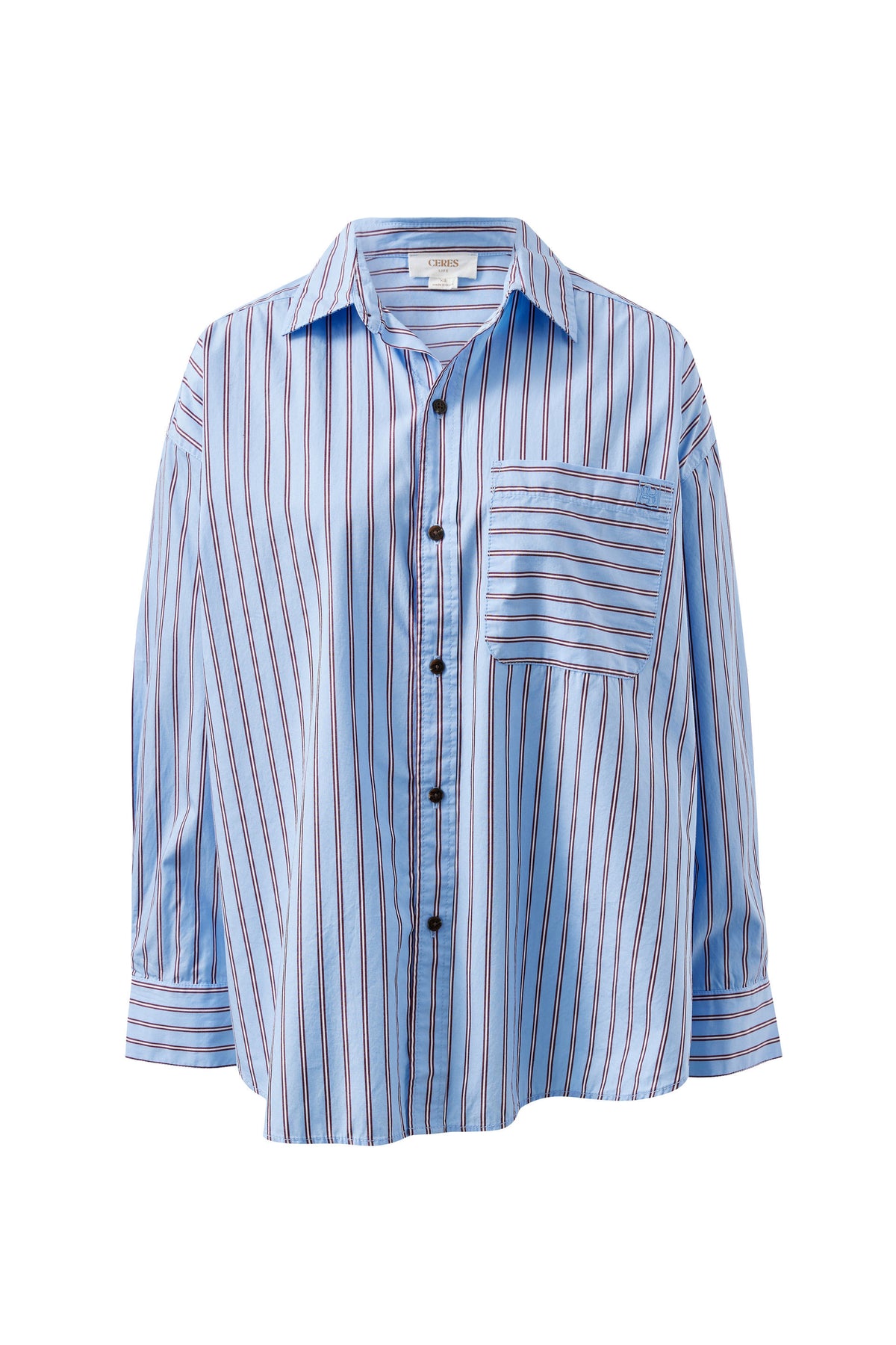 Ceres Life Peta Oversized Shirt - Sky/Blue Burgundy Stripe