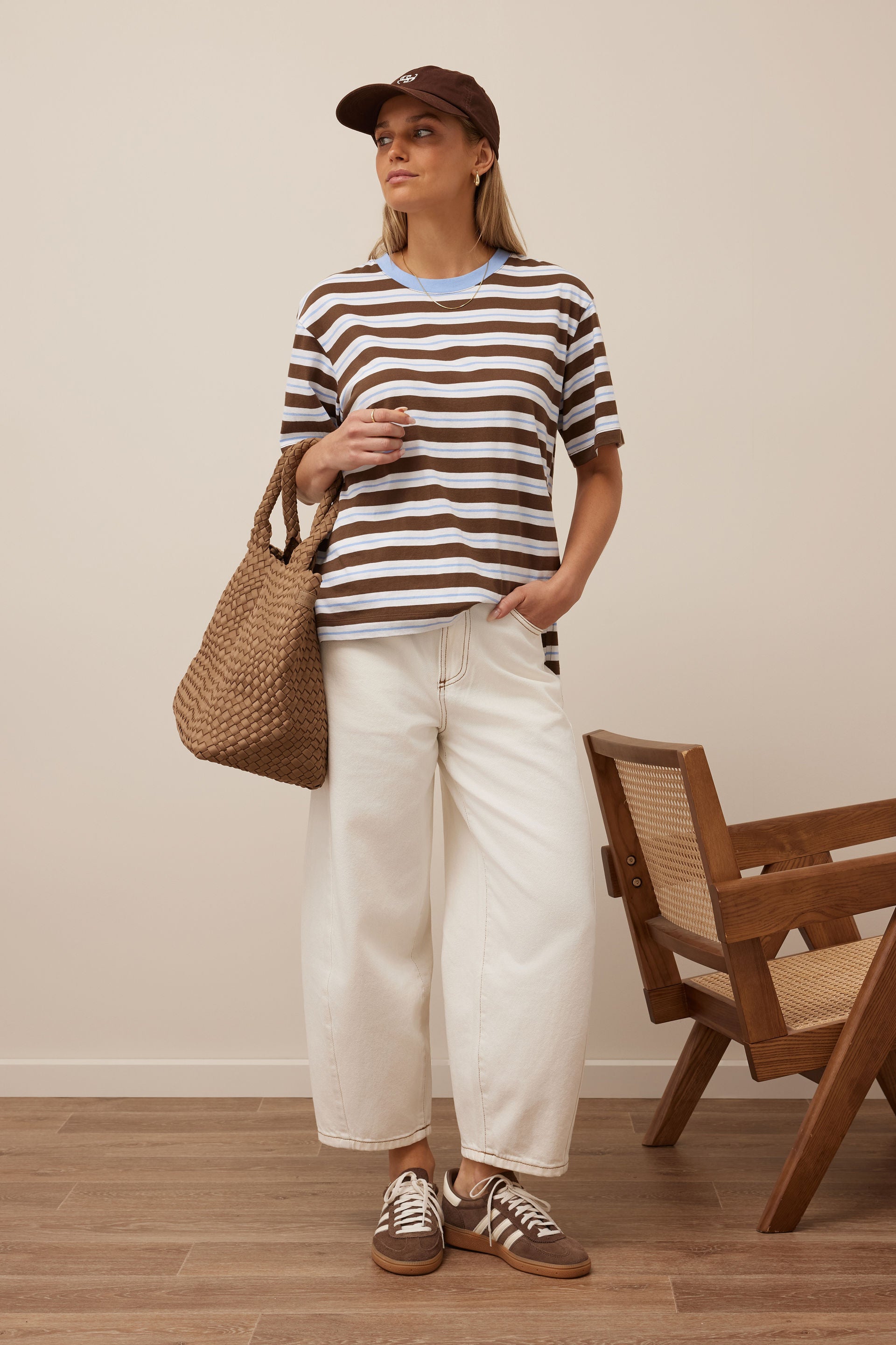 Ceres Life Stevie Slouchy Tee - Cocoa/Sky Blue Stripe