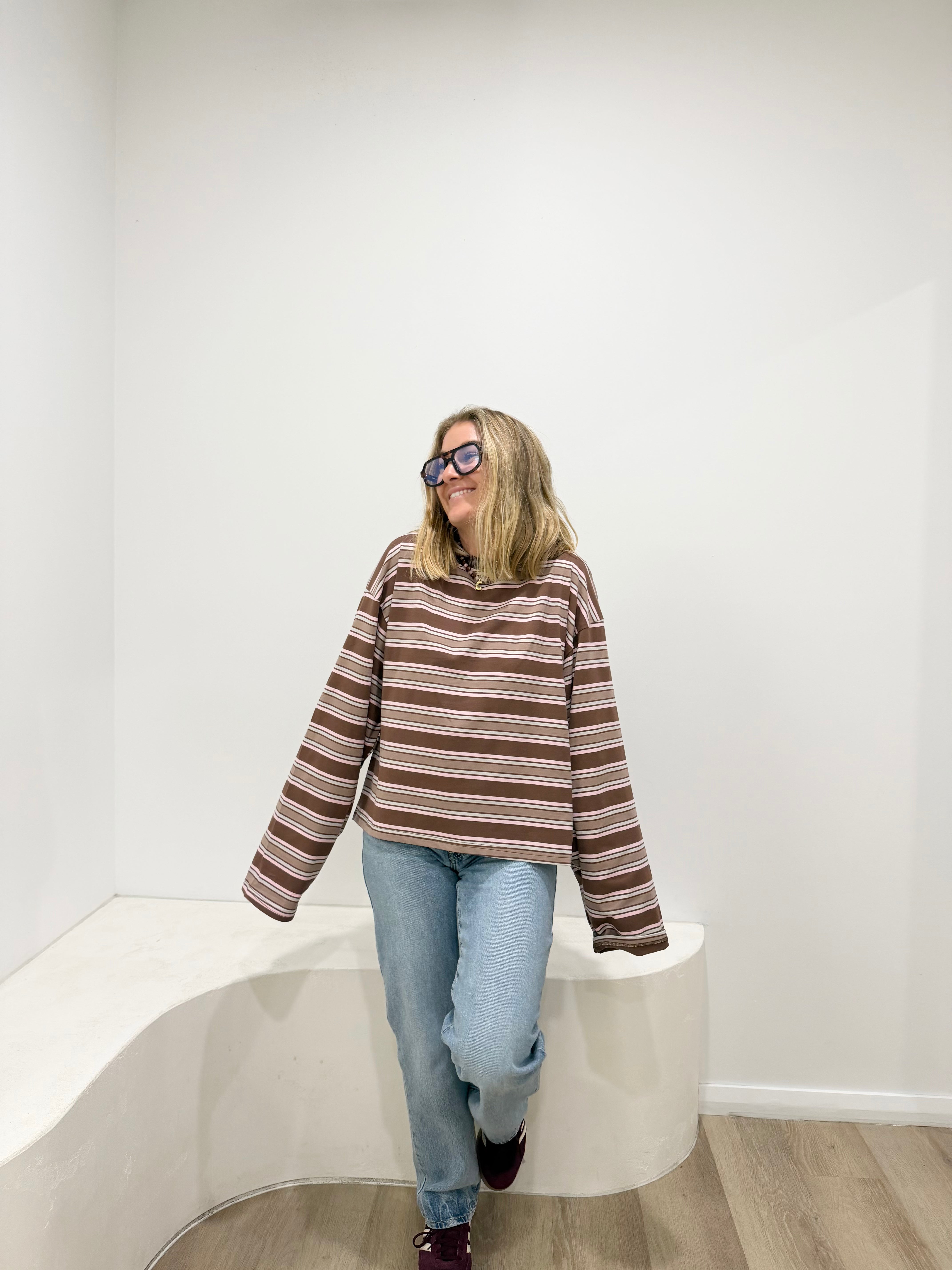 Choc & Beige Stripe Long Sleeve Tee