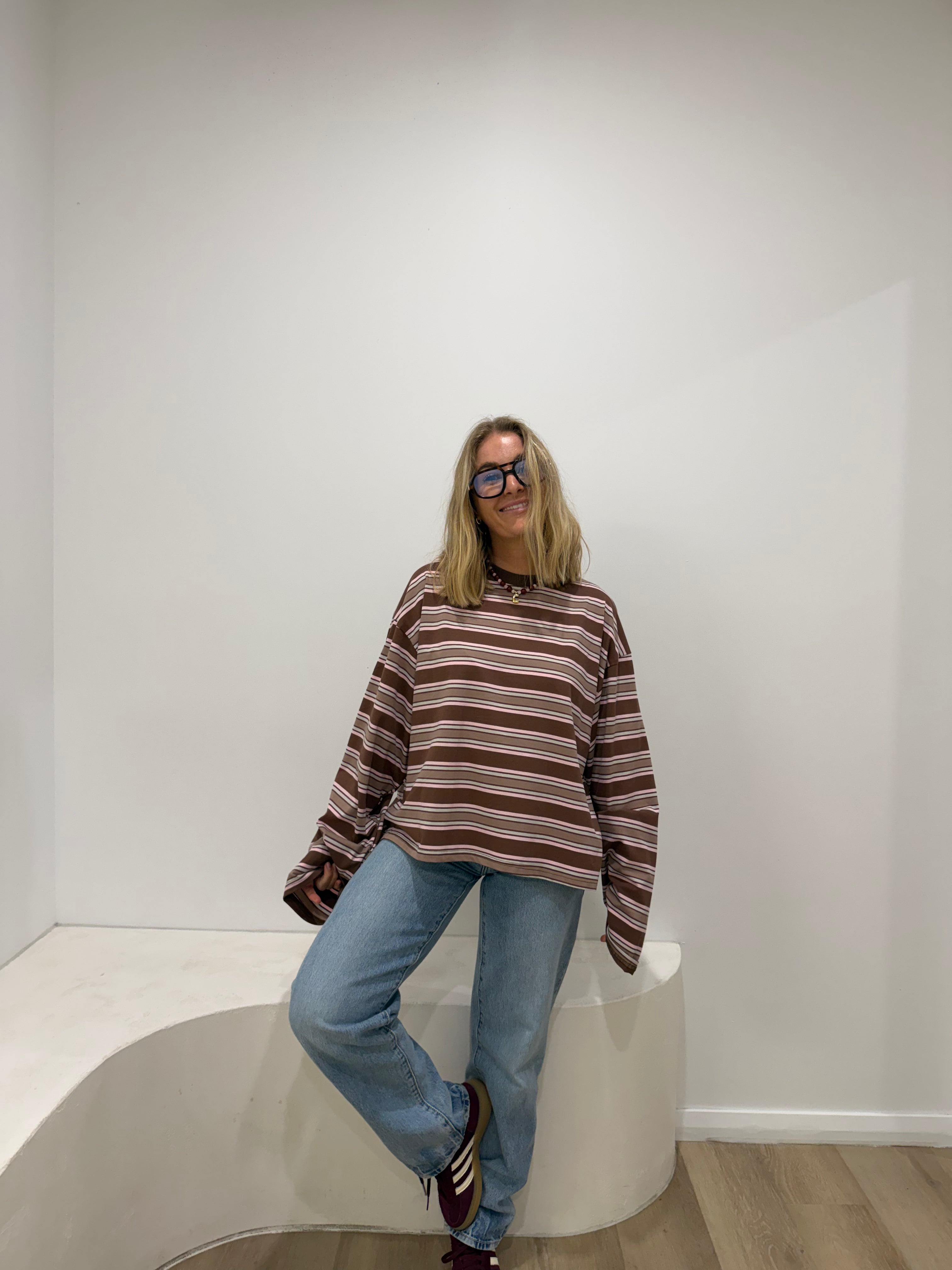 Choc & Beige Stripe Long Sleeve Tee