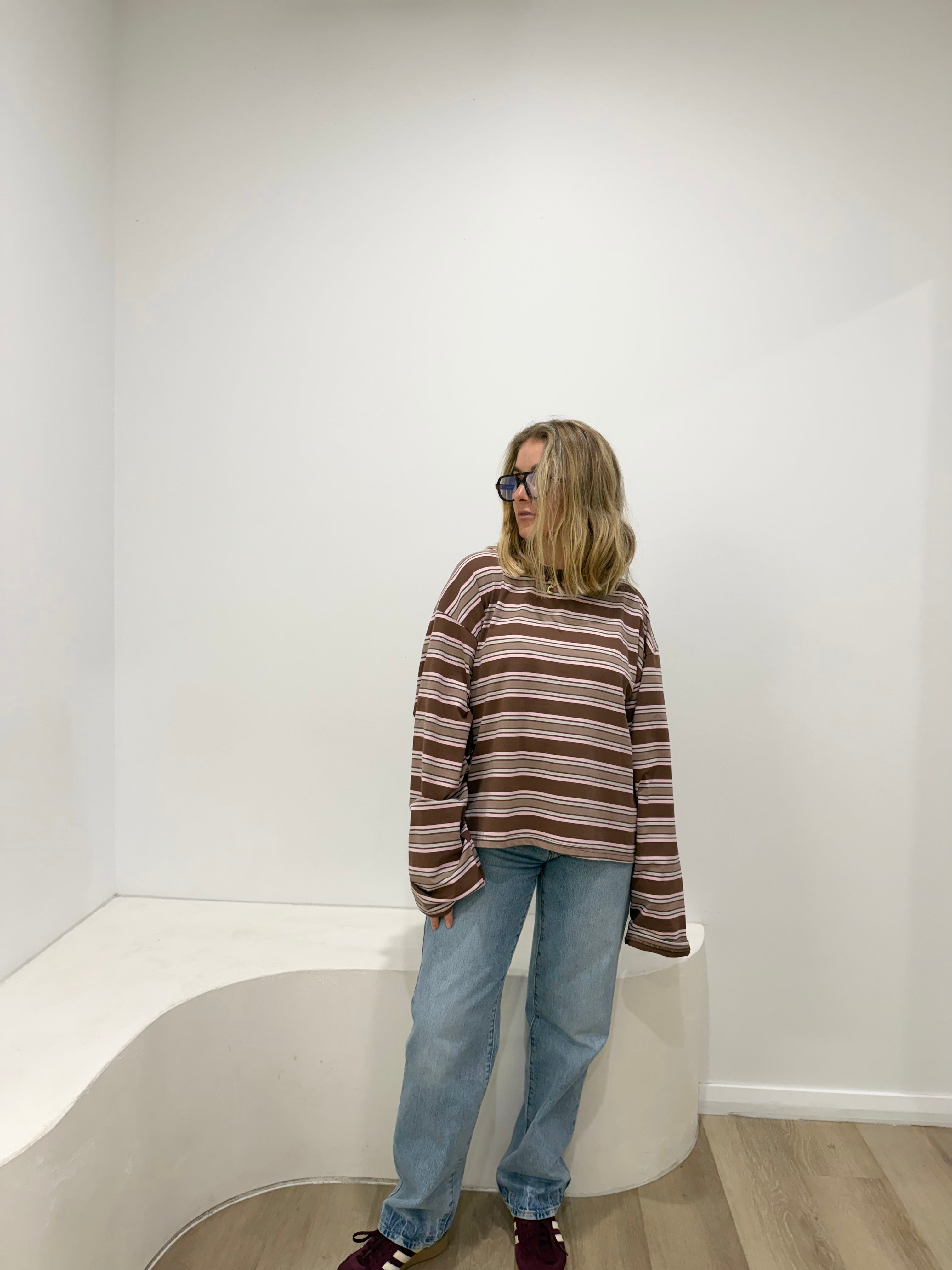 Choc & Beige Stripe Long Sleeve Tee