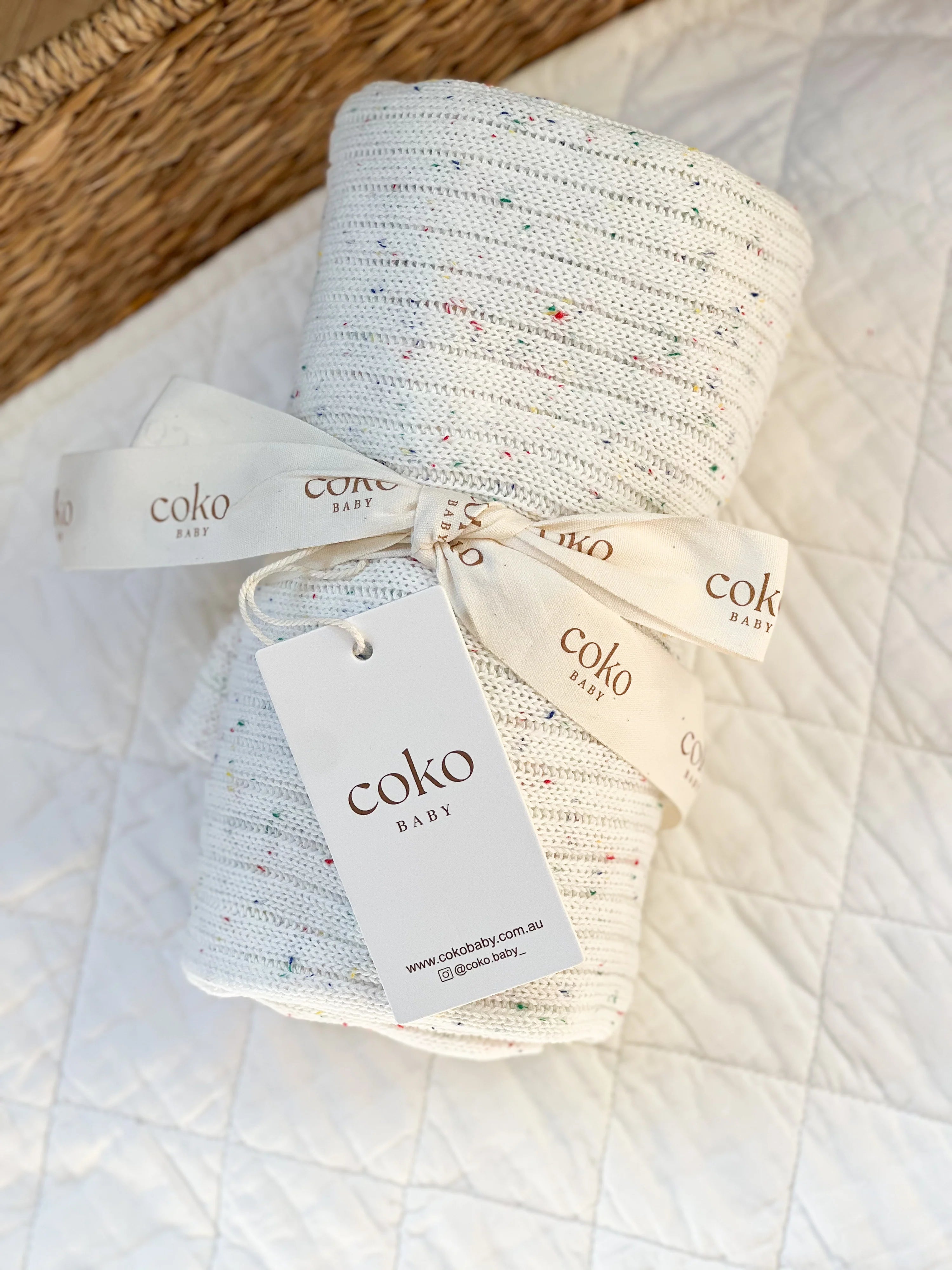 Coko Baby Ribbed Blanket/ Wrap - Milk Fleck
