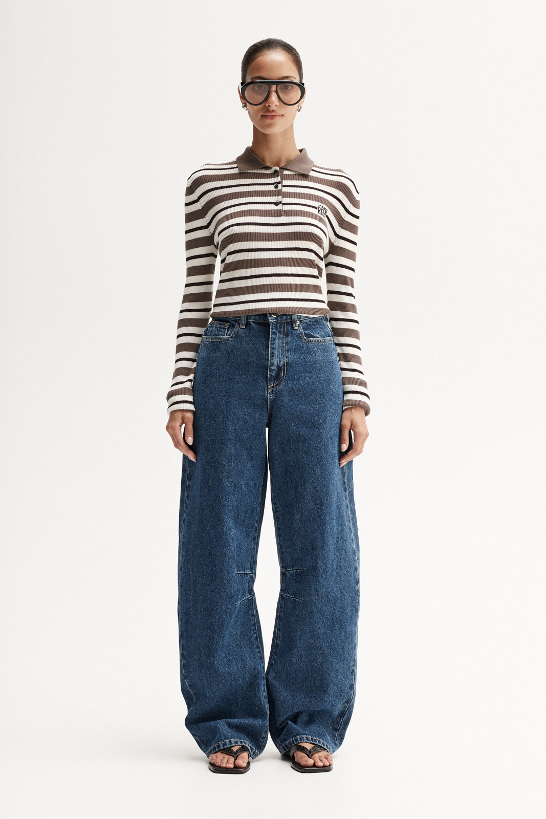Elka Collective Ana Knit Polo - Chocolate Multi Stripe