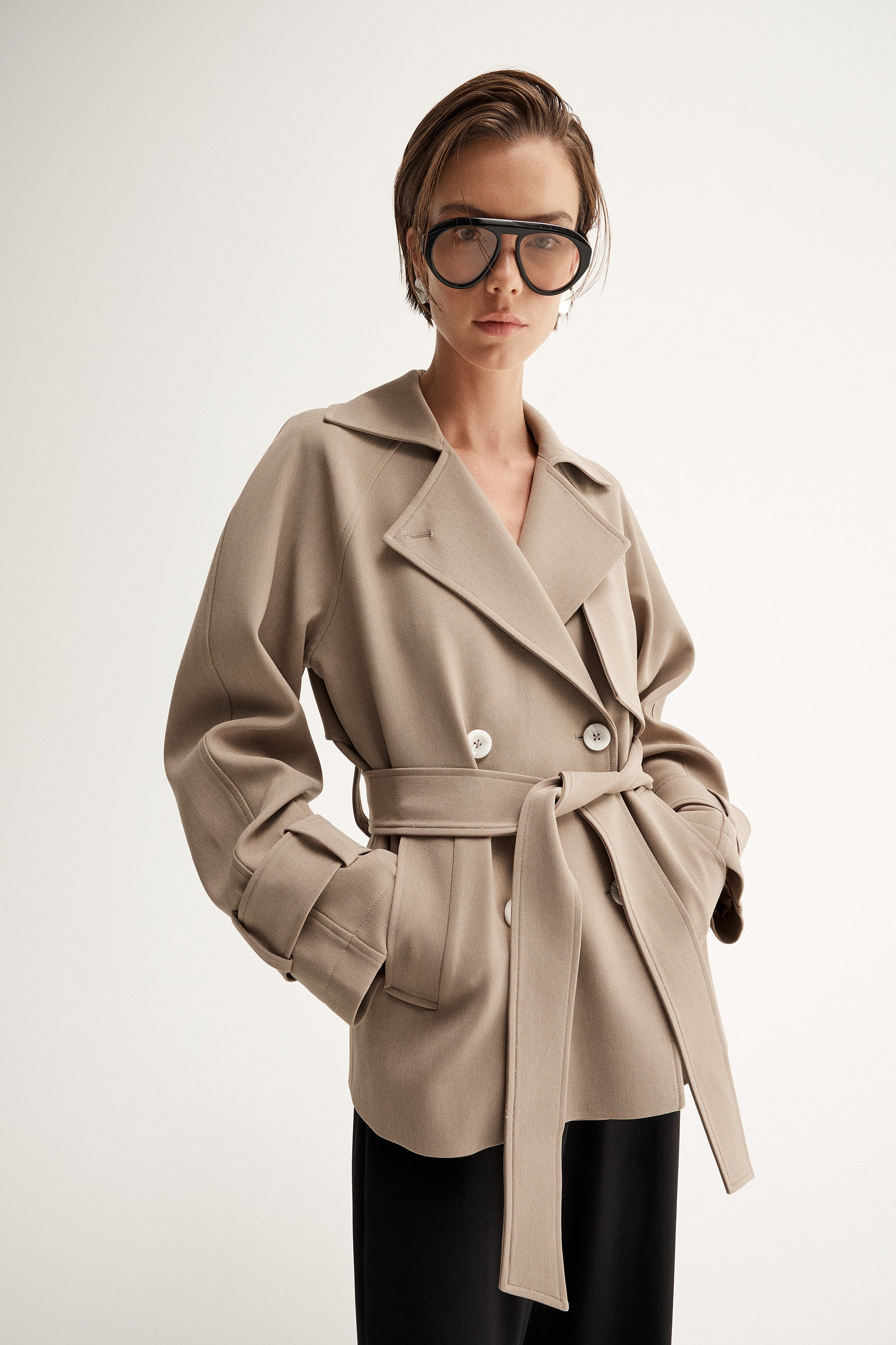 Elka Collective Selena Cropped Trench Coat - Taupe