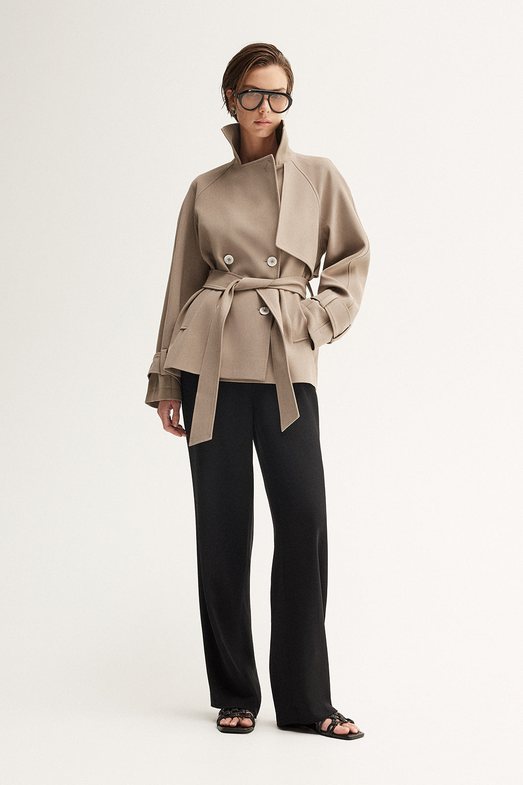 Elka Collective Selena Cropped Trench Coat - Taupe