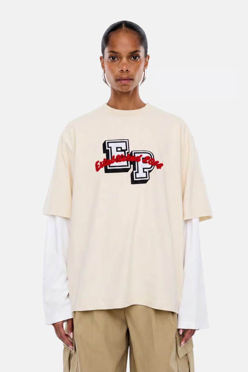 Ena Pelly Collegiate LS Tee - Ecru/Vintage White